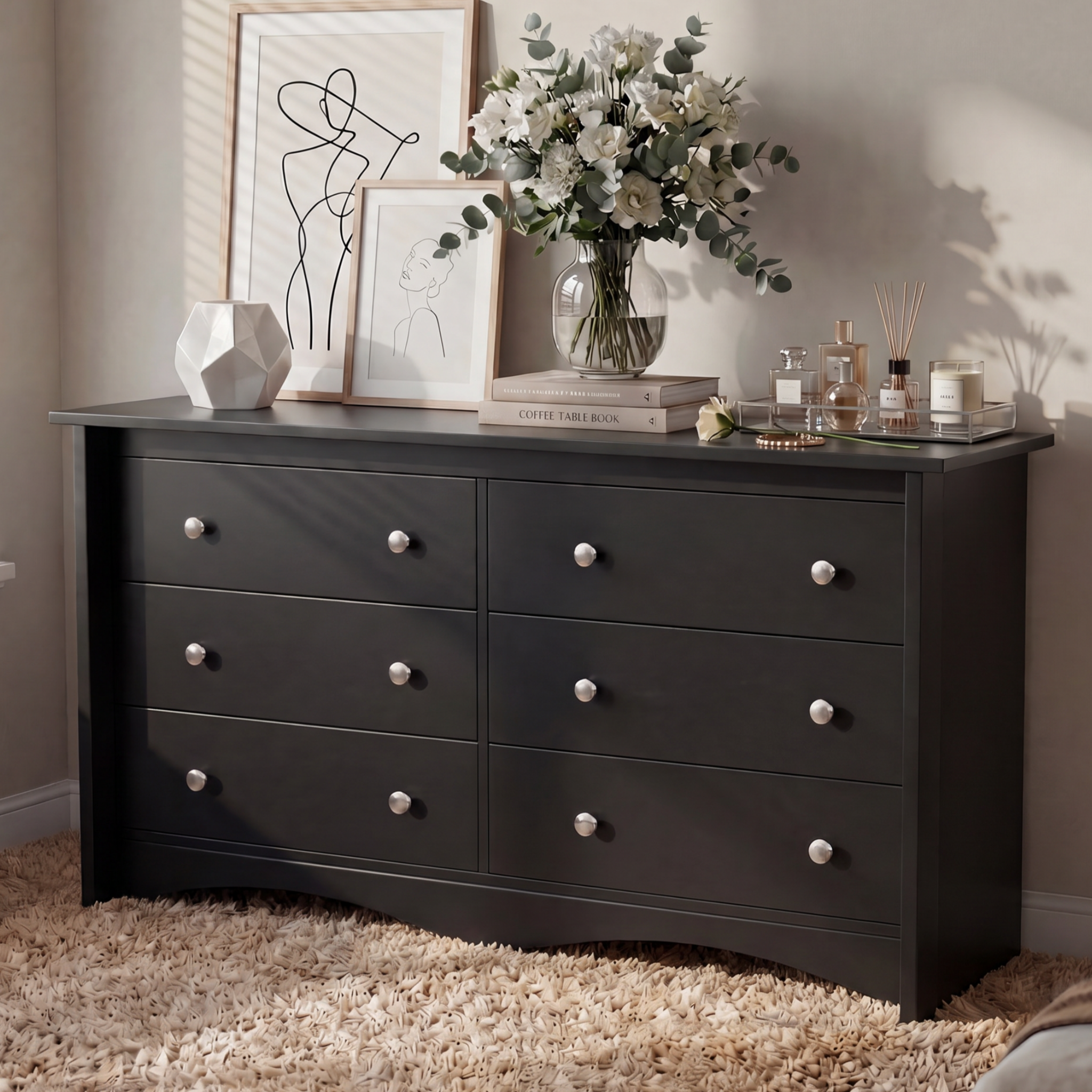 homall-bedroom-kommode-6-schubladen-schwarz-holz-132-cm image 4