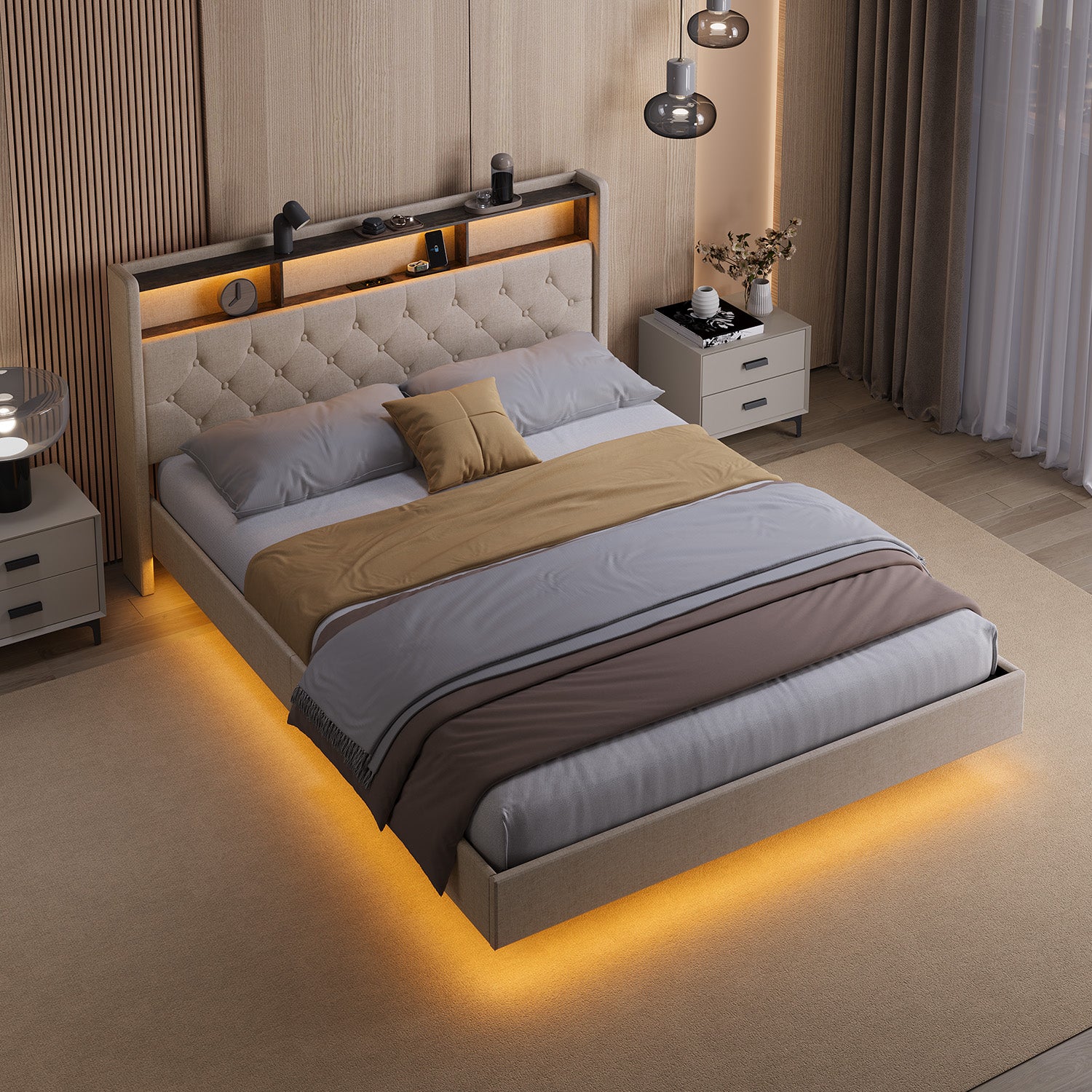 bealife-af19-doppelbett-140x200-beige-gepolstert-led-stauraum image 8