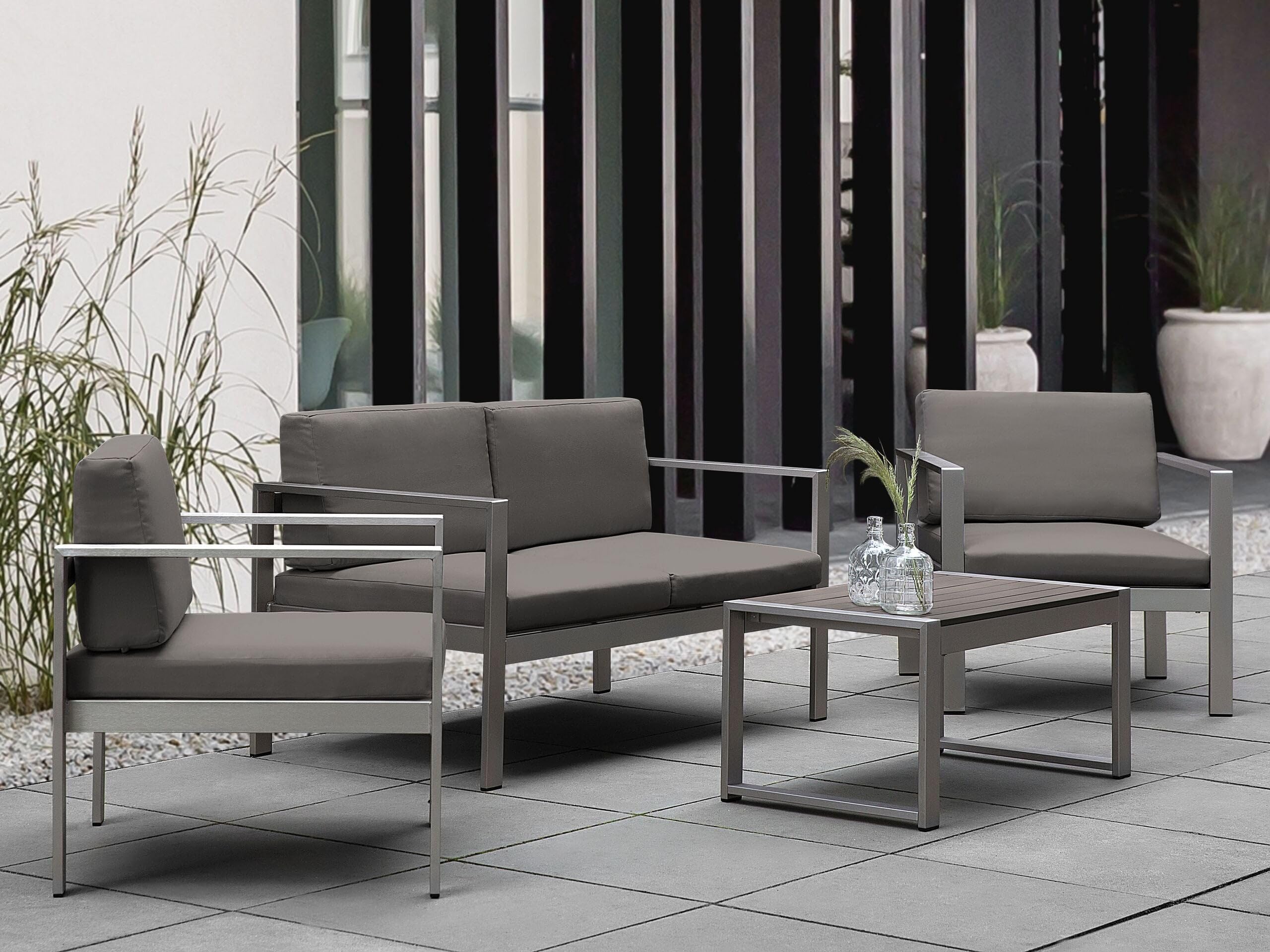beliani-salerno-gartenset-aluminium-dunkelgrau-4-teilig image 2