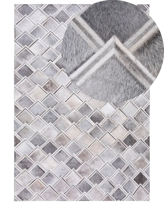 beliani-agacli-lederteppich-140-x-200-cm-grau-geometrisch image 1