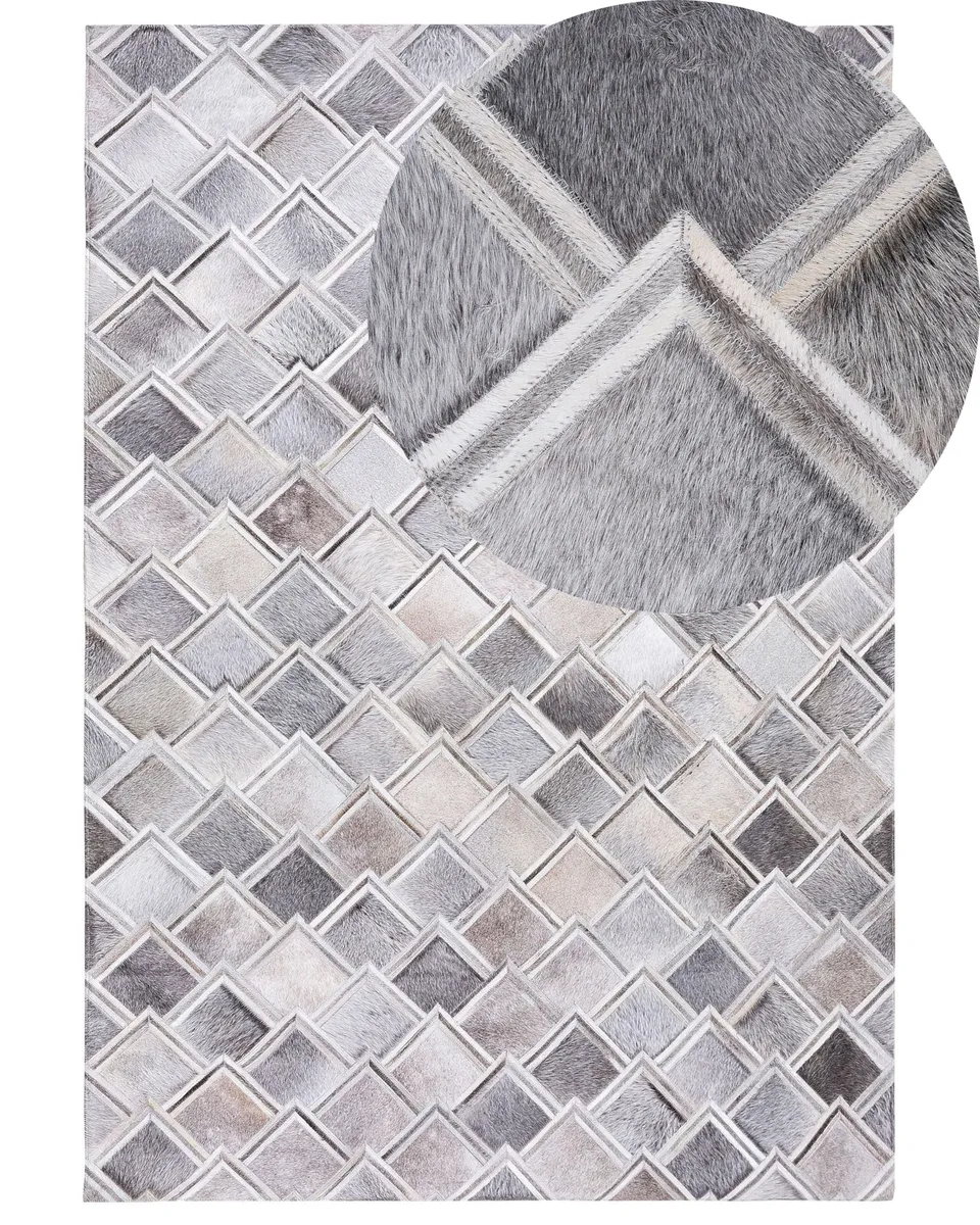 beliani-agacli-lederteppich-140-x-200-cm-grau-geometrisch image 1