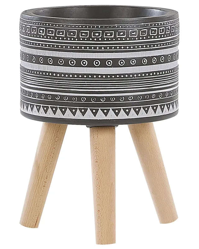 beliani-arginia-pflanztopf-grau-magnesium-21-cm-holzbeine image 1