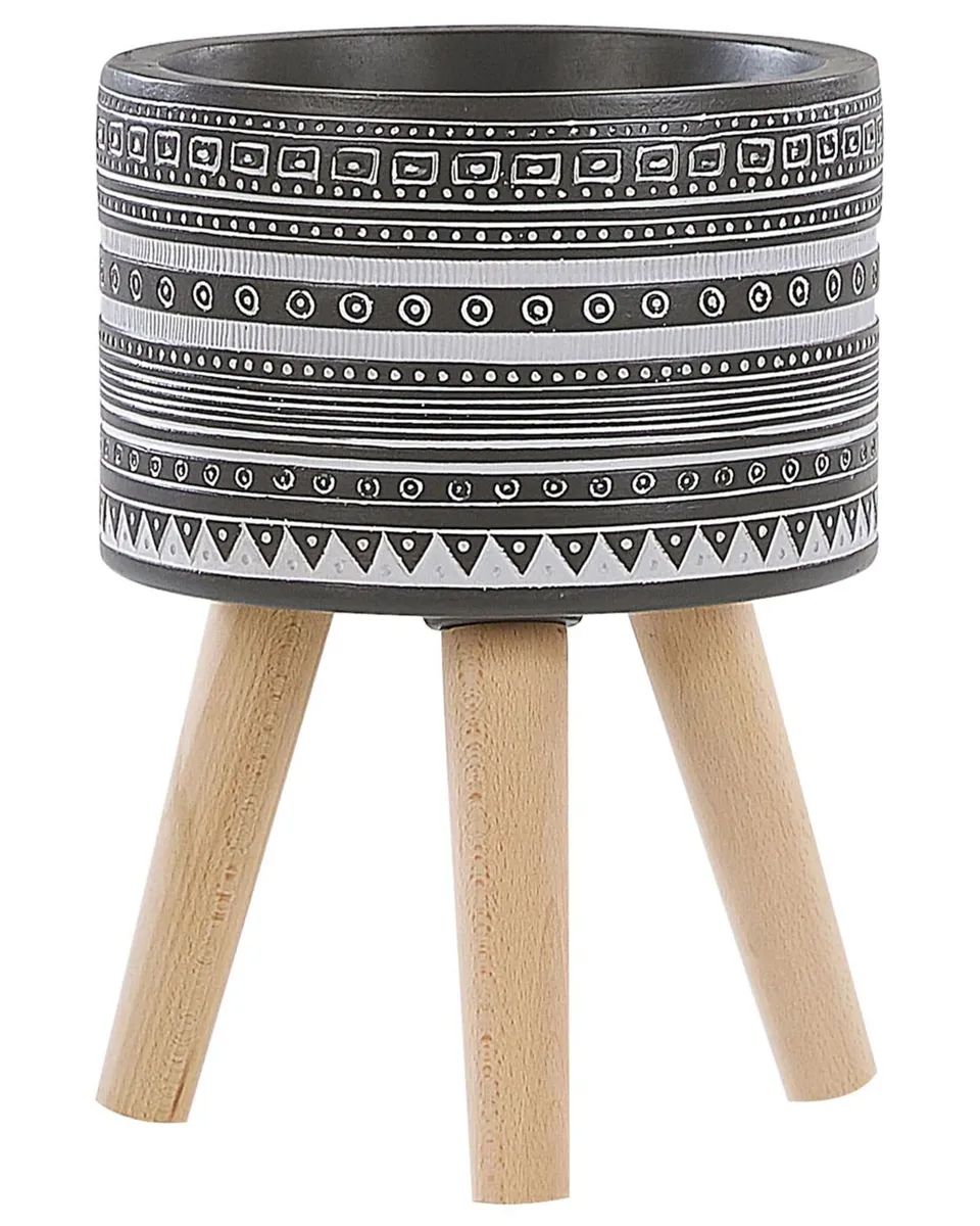 beliani-arginia-pflanztopf-grau-magnesium-21-cm-holzbeine image 1