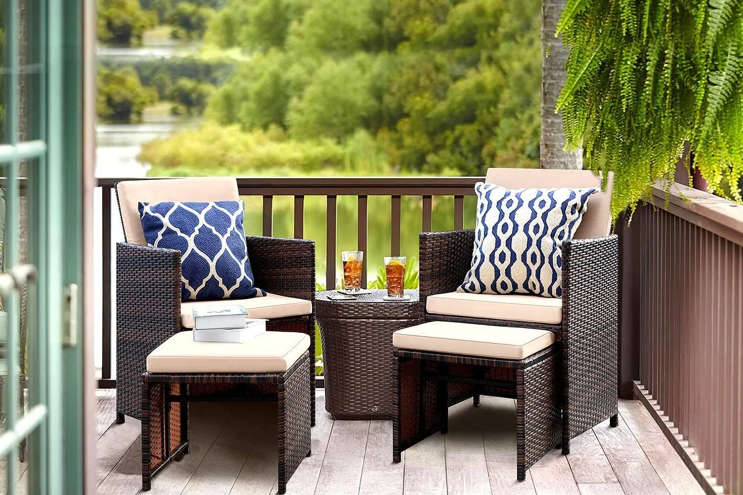 homall-patio-furniture-rattan-lounge-set-beige-4-teilig-klappbar image 1
