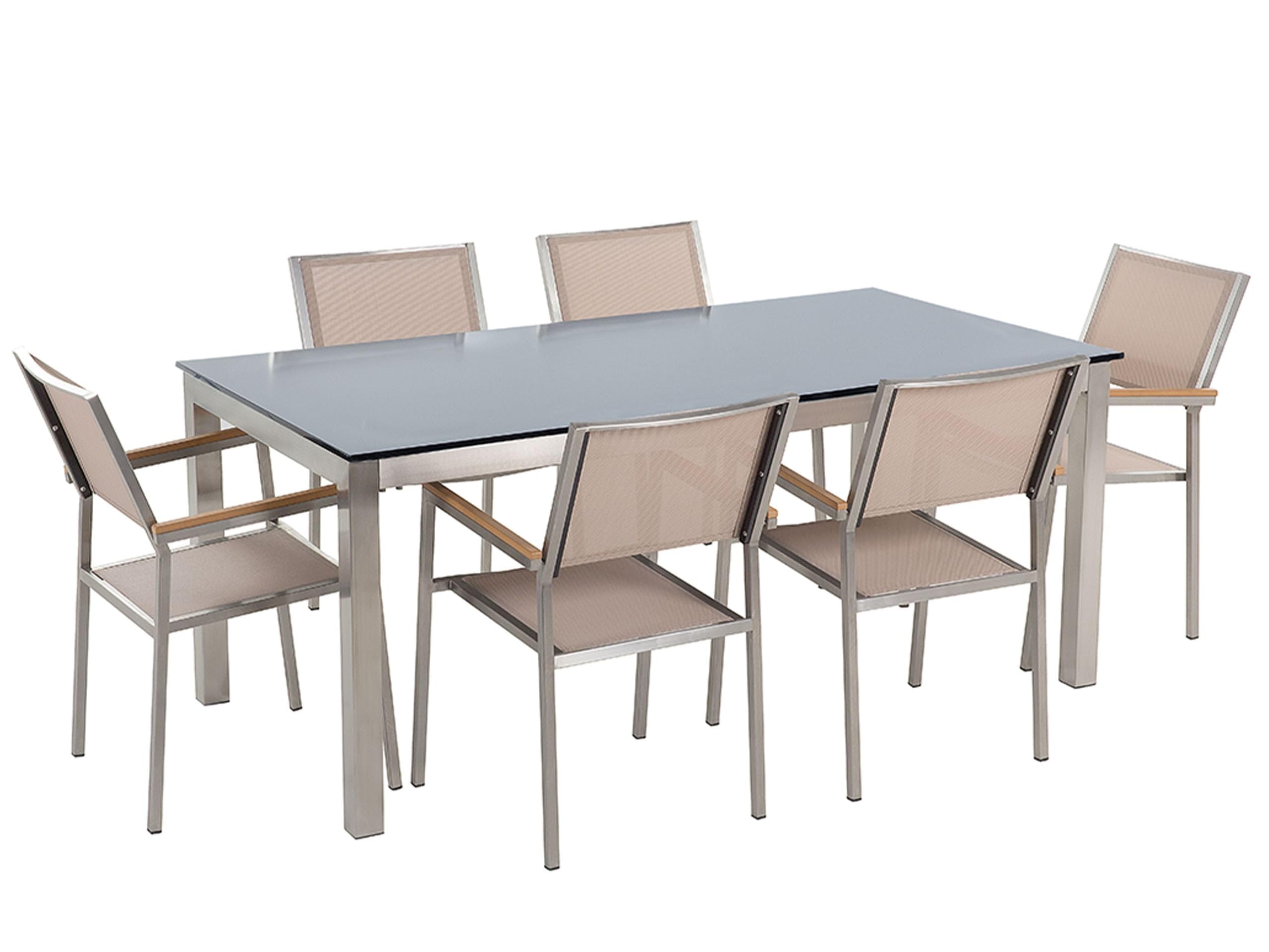 beliani-grosseto-gartenset-6-st-hle-glas-edelstahl-schwarz-beige image 1