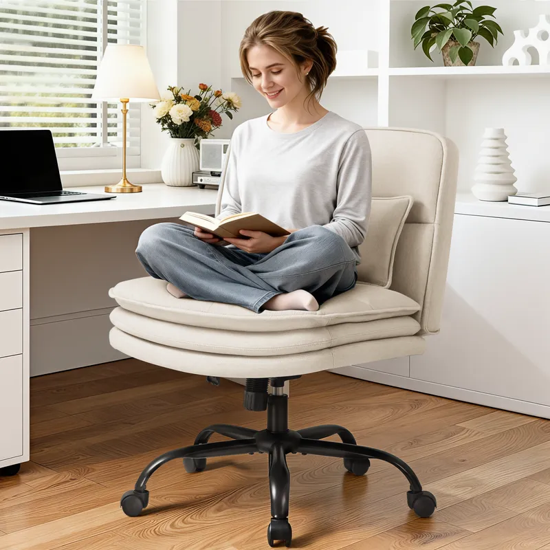 homall-bedroom-b-rostuhl-beige-stoff-h-henverstellbar-ohne-lehnen image 1