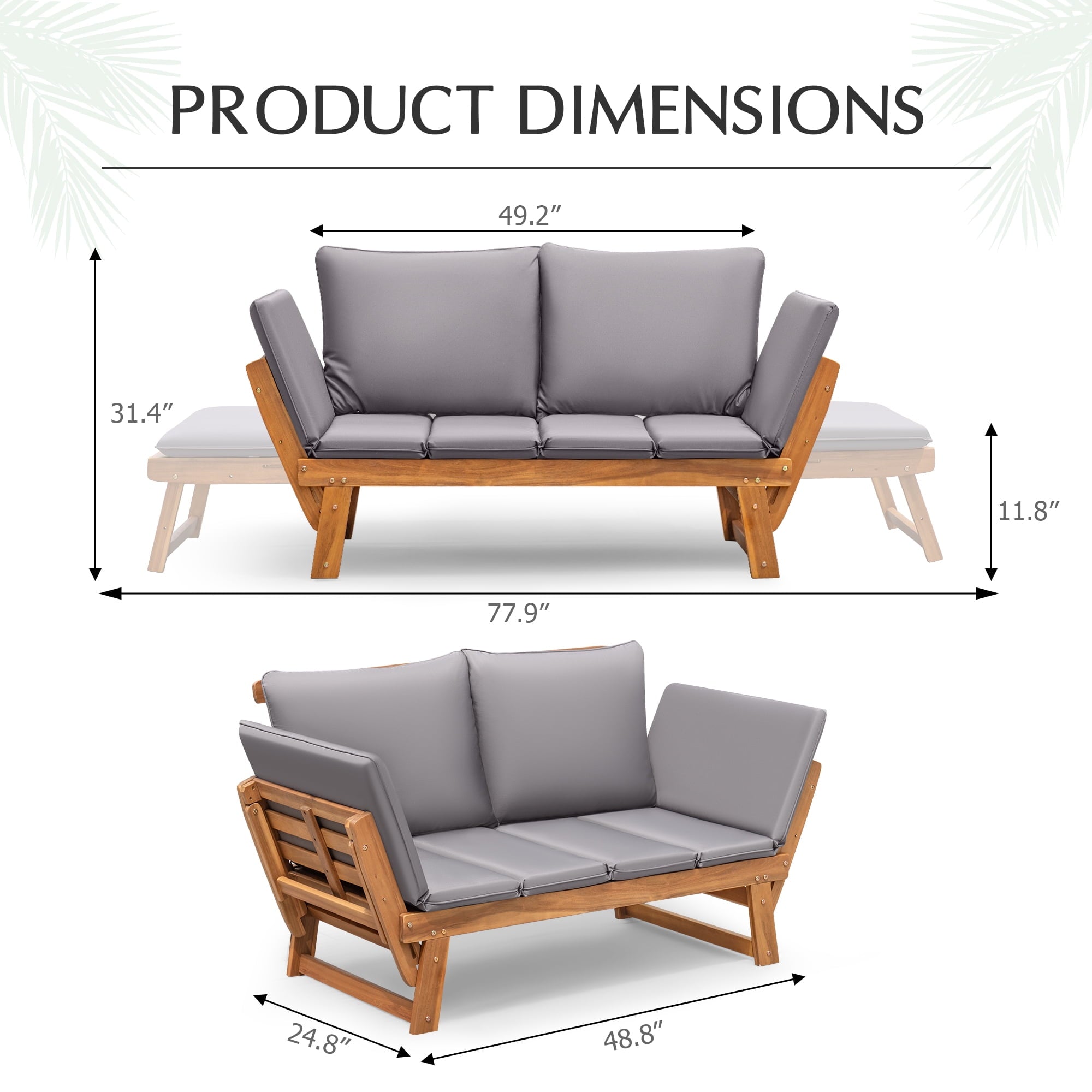 homall-patio-gartensofa-holz-daybed-grau-verstellbar-mit-kissen image 6