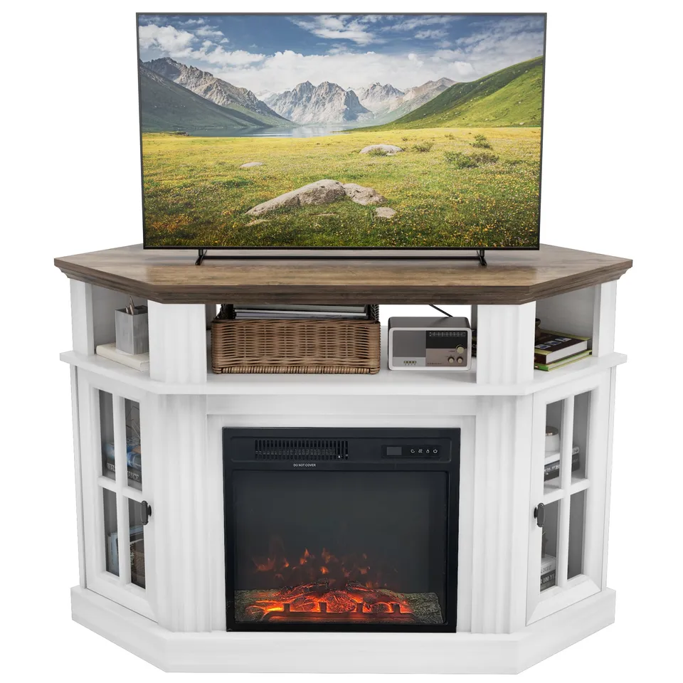 homall-tv-stand-eck-kamin-tv-schrank-braun-50-zoll image 1