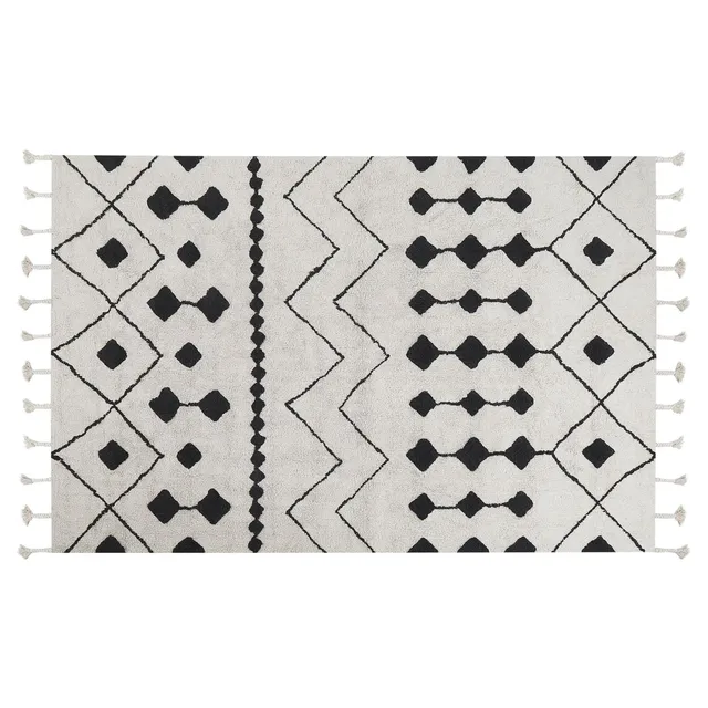 beliani-khemisset-teppich-140x200-wei-schwarz-baumwolle image 1