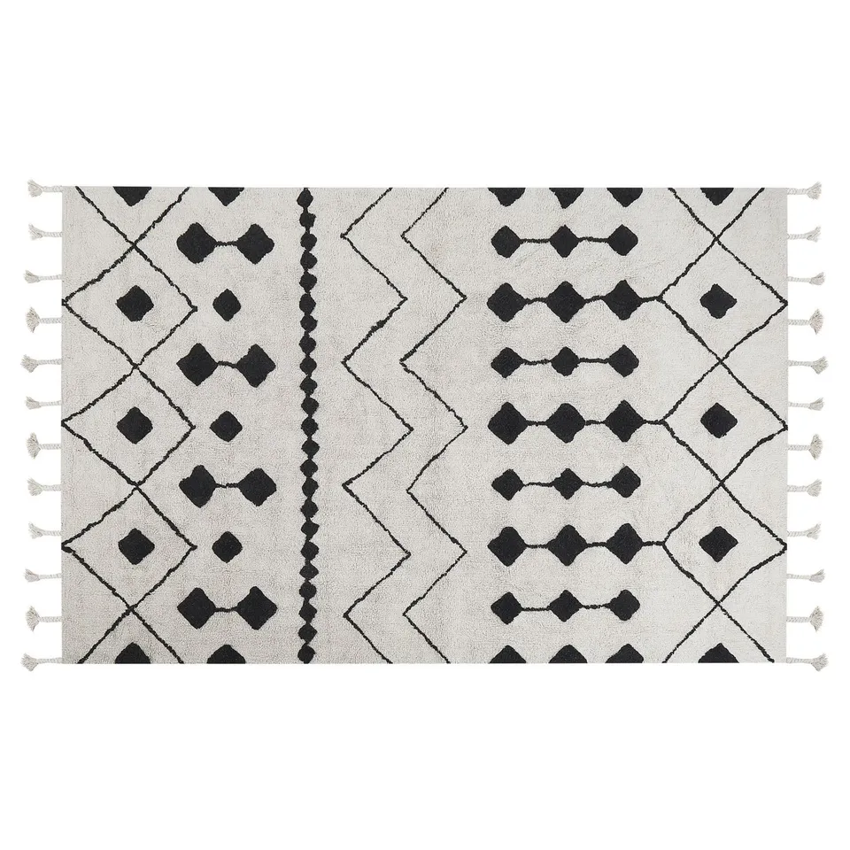beliani-khemisset-teppich-140x200-wei-schwarz-baumwolle image 1