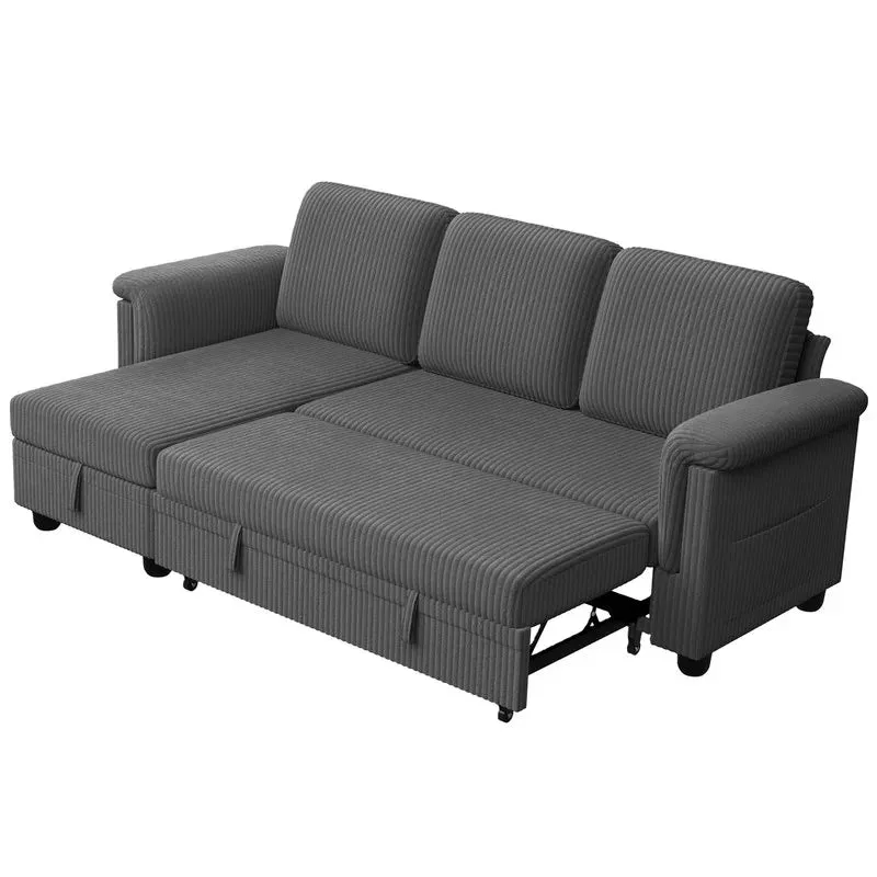 homall-sofa-ecksofa-schlafsofa-cord-beige-mit-bettfunktion image 1