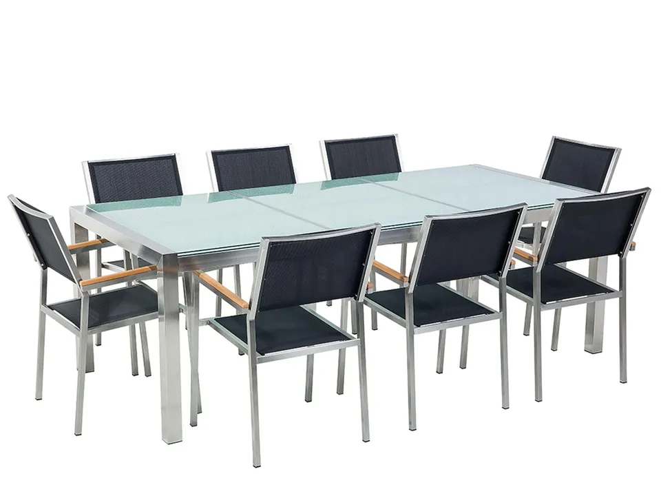 beliani-grosseto-gartenset-8-sitzer-schwarz-220-cm-eisglas image 1
