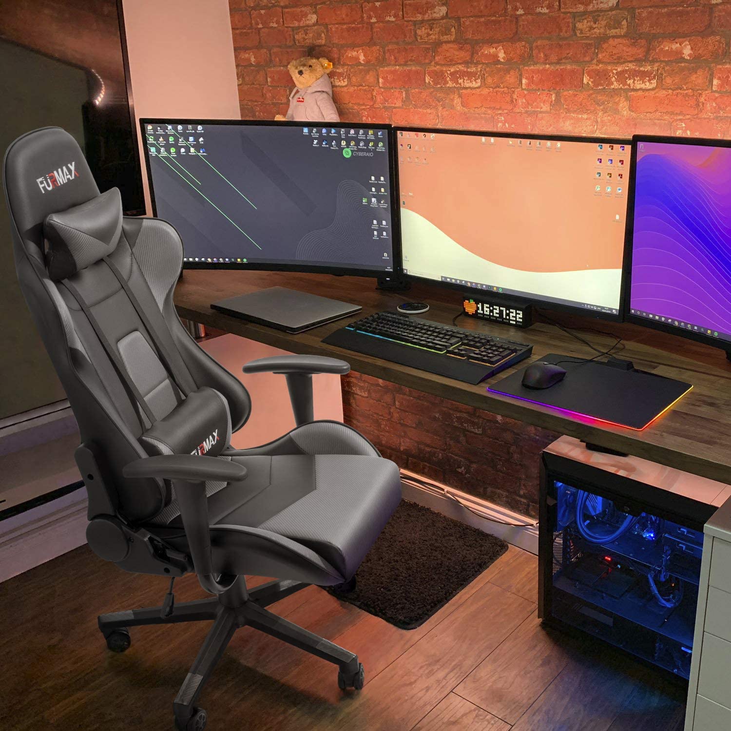 homall-gaming-b-rostuhl-racing-schwarz-grau-kunstleder image 3