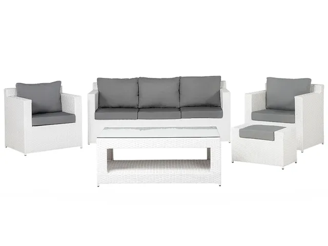 beliani-roma-gartenset-polyrattan-wei-grau-6-sitzer image 1