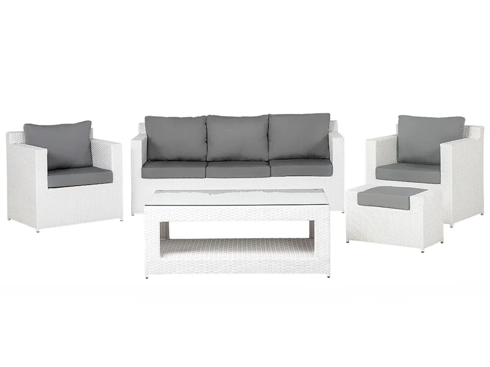 beliani-roma-gartenset-polyrattan-wei-grau-6-sitzer image 1