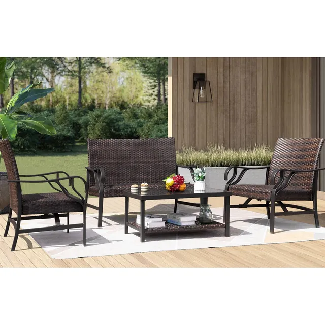 homall-patio-furniture-lounge-set-4-teilig-rattan-mit-glastisch image 1