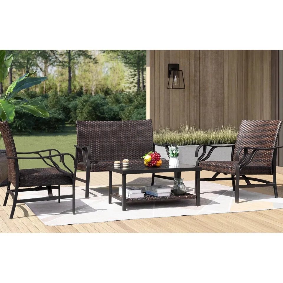 homall-patio-furniture-lounge-set-4-teilig-rattan-mit-glastisch image 1