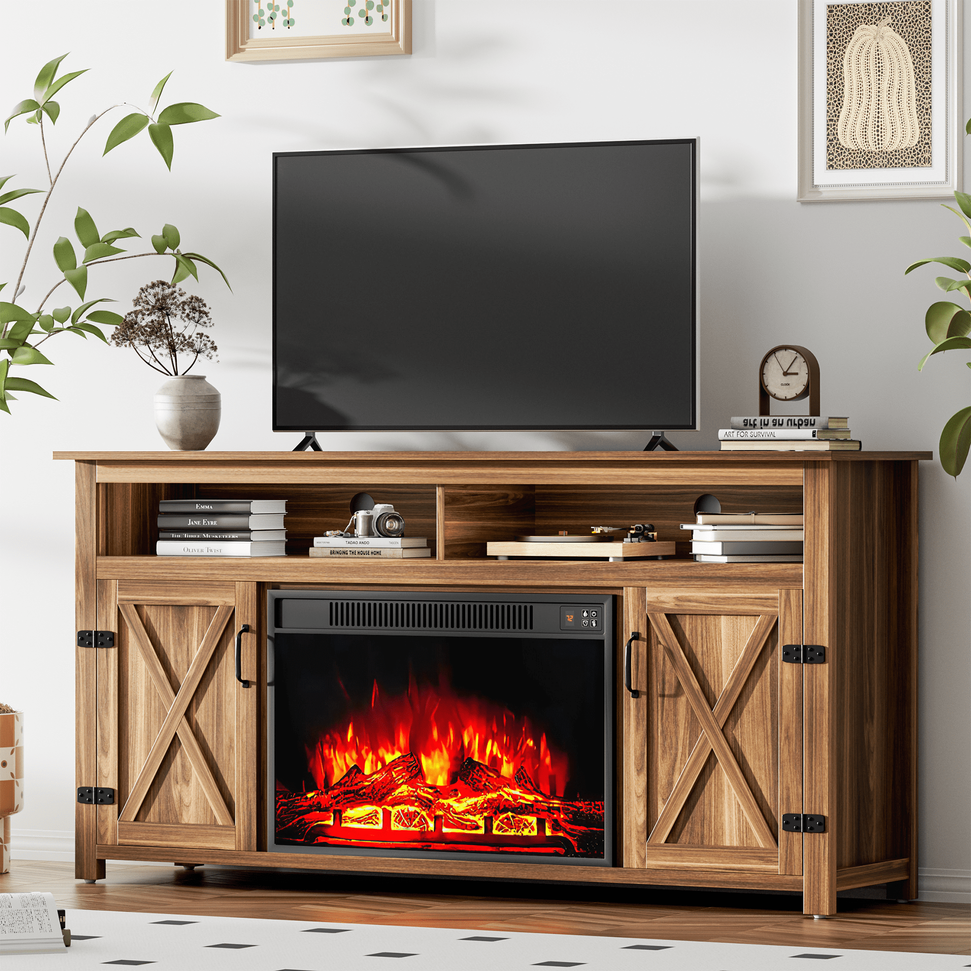 homall-tv-stand-tv-schrank-braun-65-zoll-mit-elektrokamin image 2