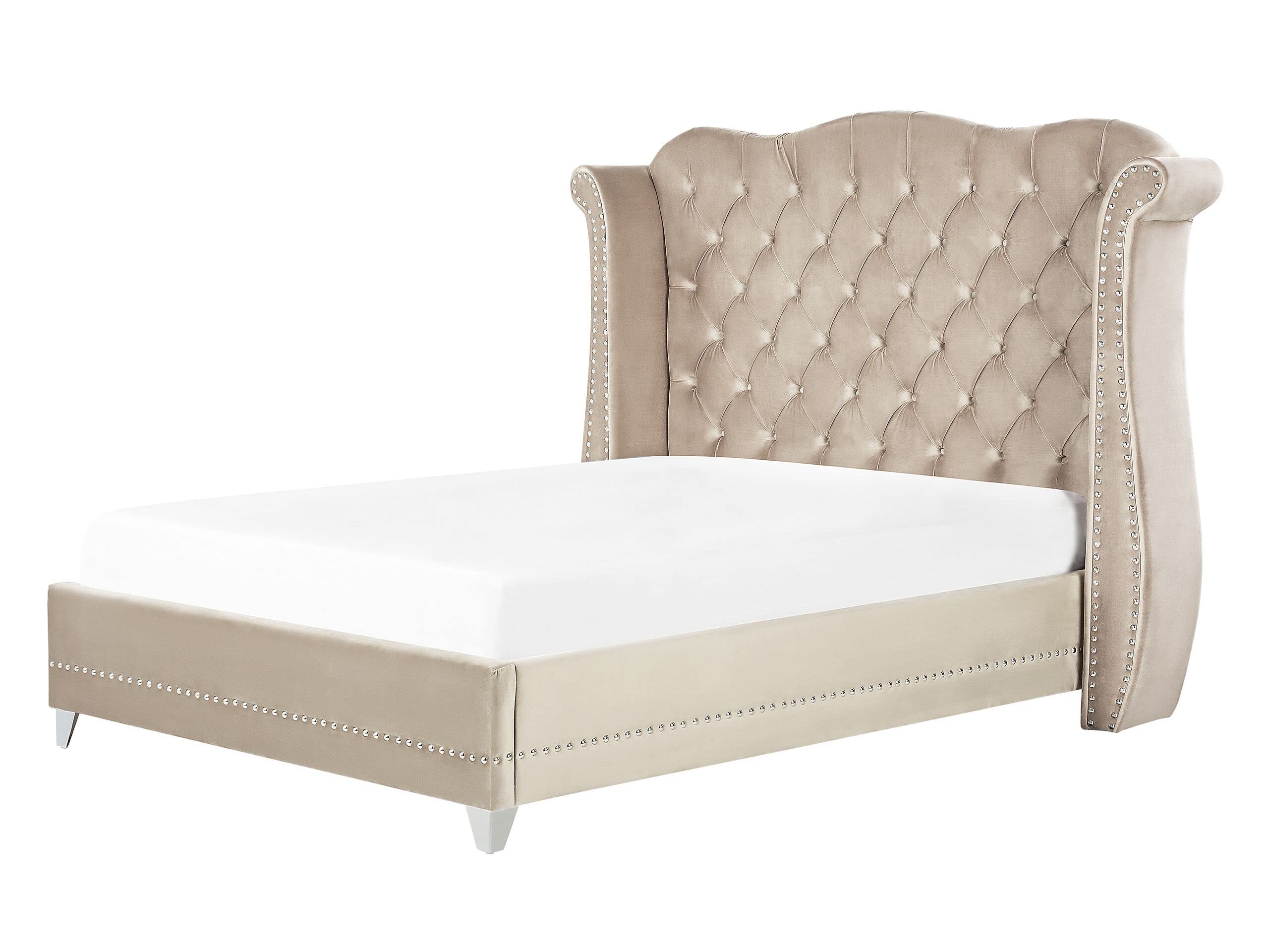 beliani-ayette-bett-chesterfield-140x200-beige-samt image 1