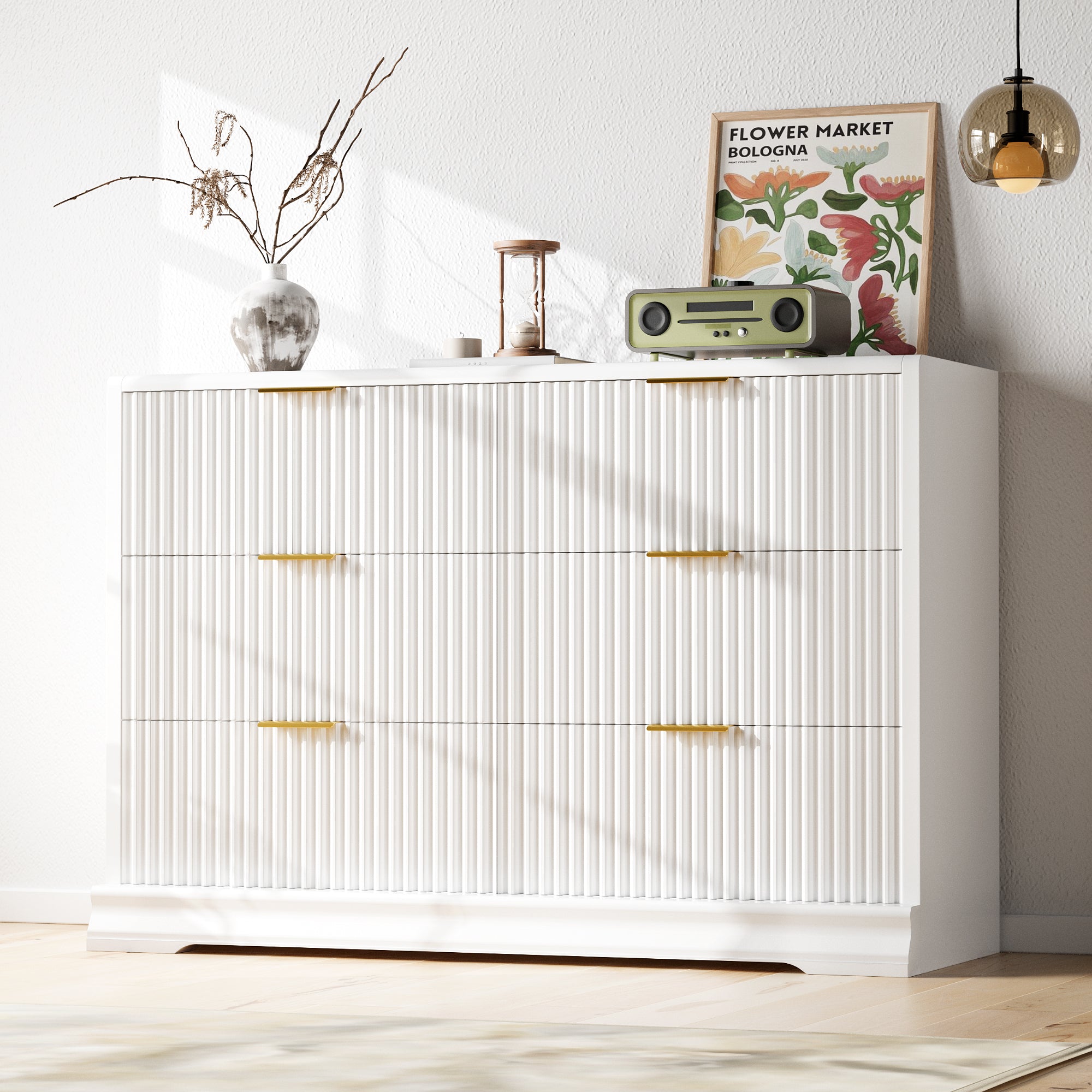 homall-bedroom-kommode-wei-6-schubladen-riffelfront-122cm image 2