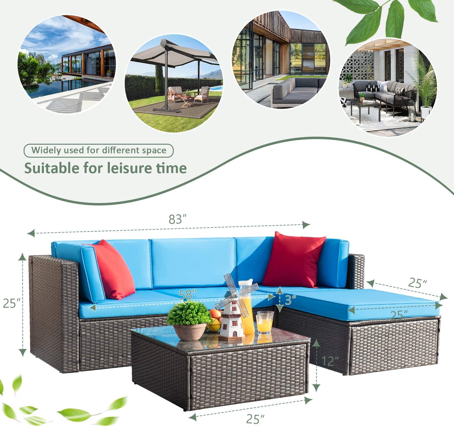 homall-patio-furniture-lounge-set-5-tlg-gartenm-bel-blau-rattan image 6