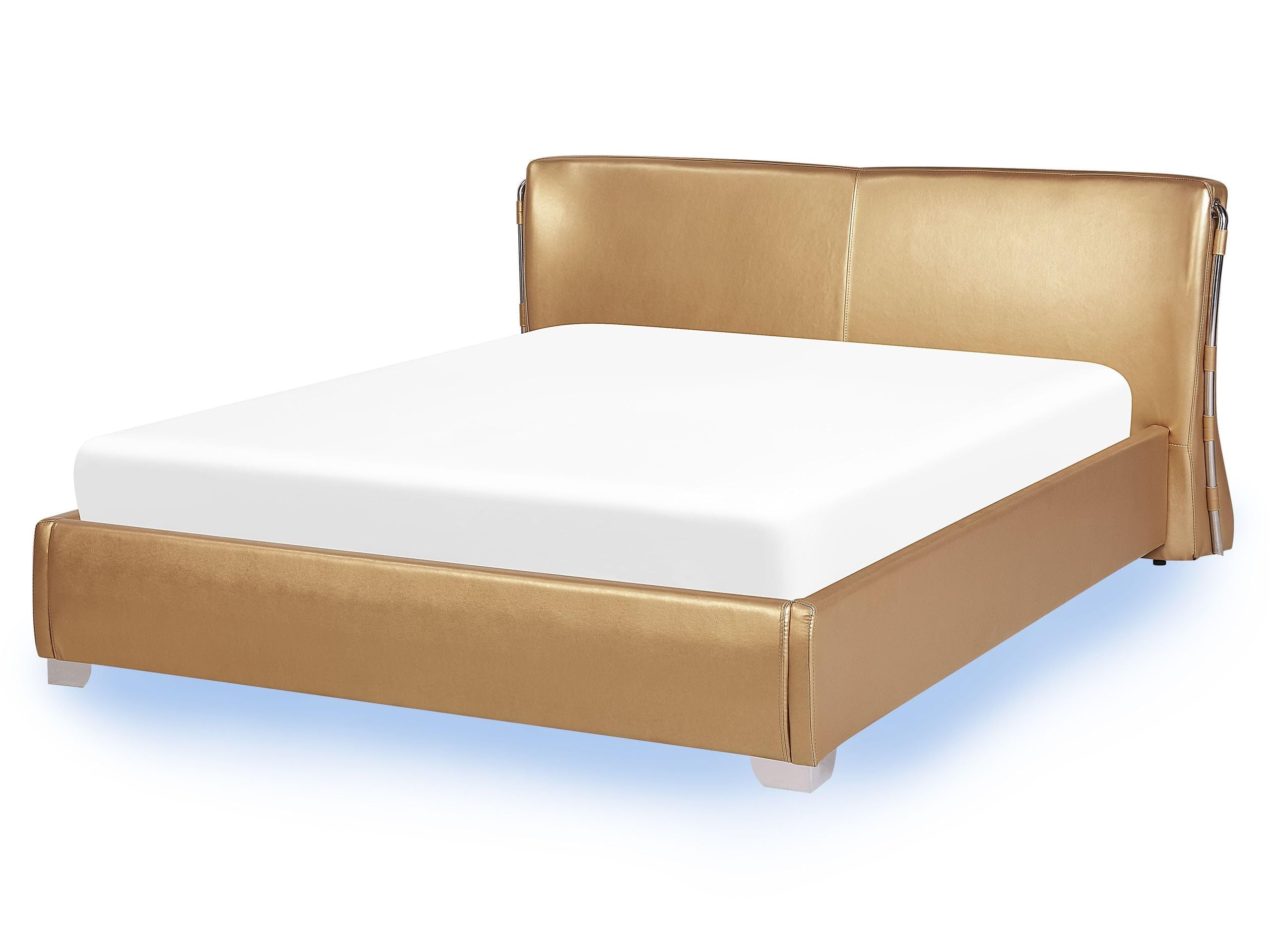 beliani-paris-lederbett-160x200-gold-echtleder-mit-led-beleuchtung image 1