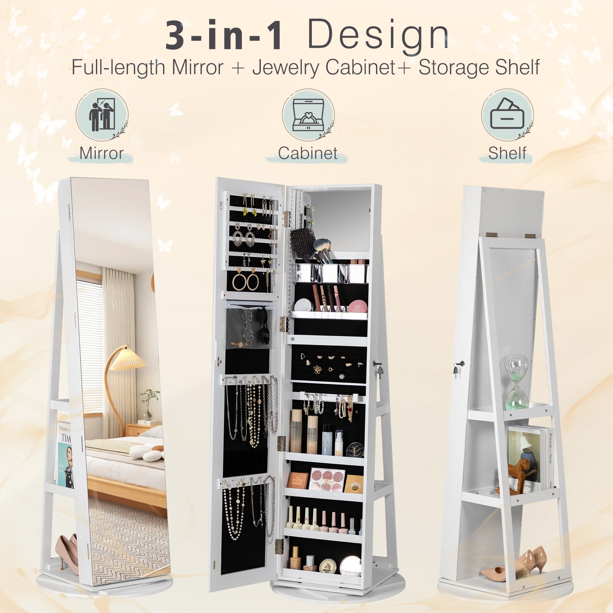 homall-shelf-schmuckschrank-weiss-drehbar-spiegel-led-abschlie-bar image 5
