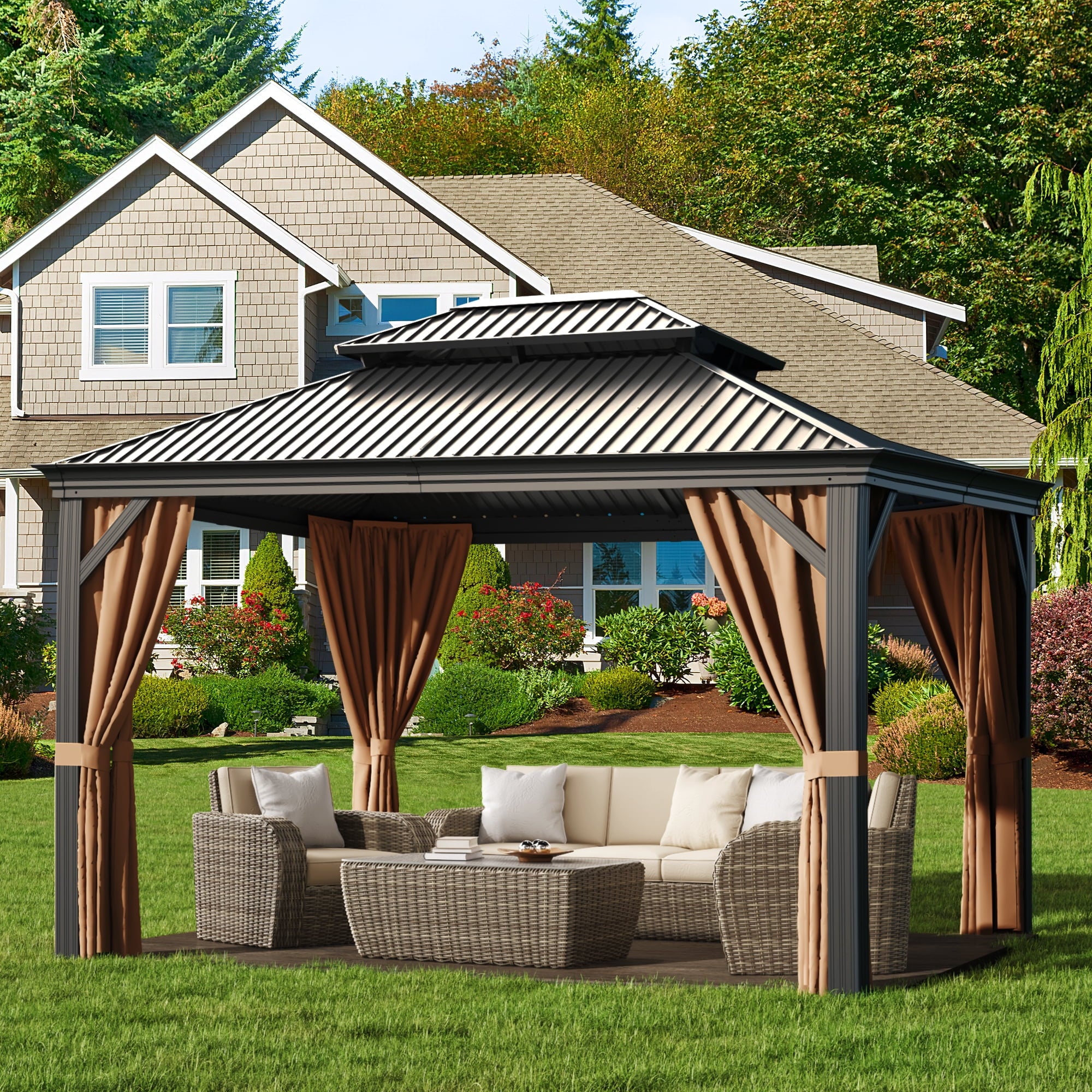 homall-patio-pavillon-3x3-6m-stahldach-mit-vorhang-netz image 1