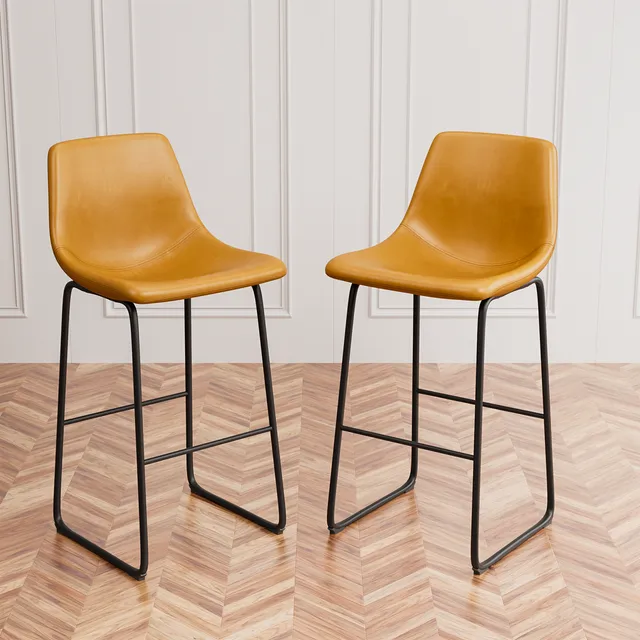 homall-bar-stool-barhocker-2er-set-hellbraun-kunstleder image 1