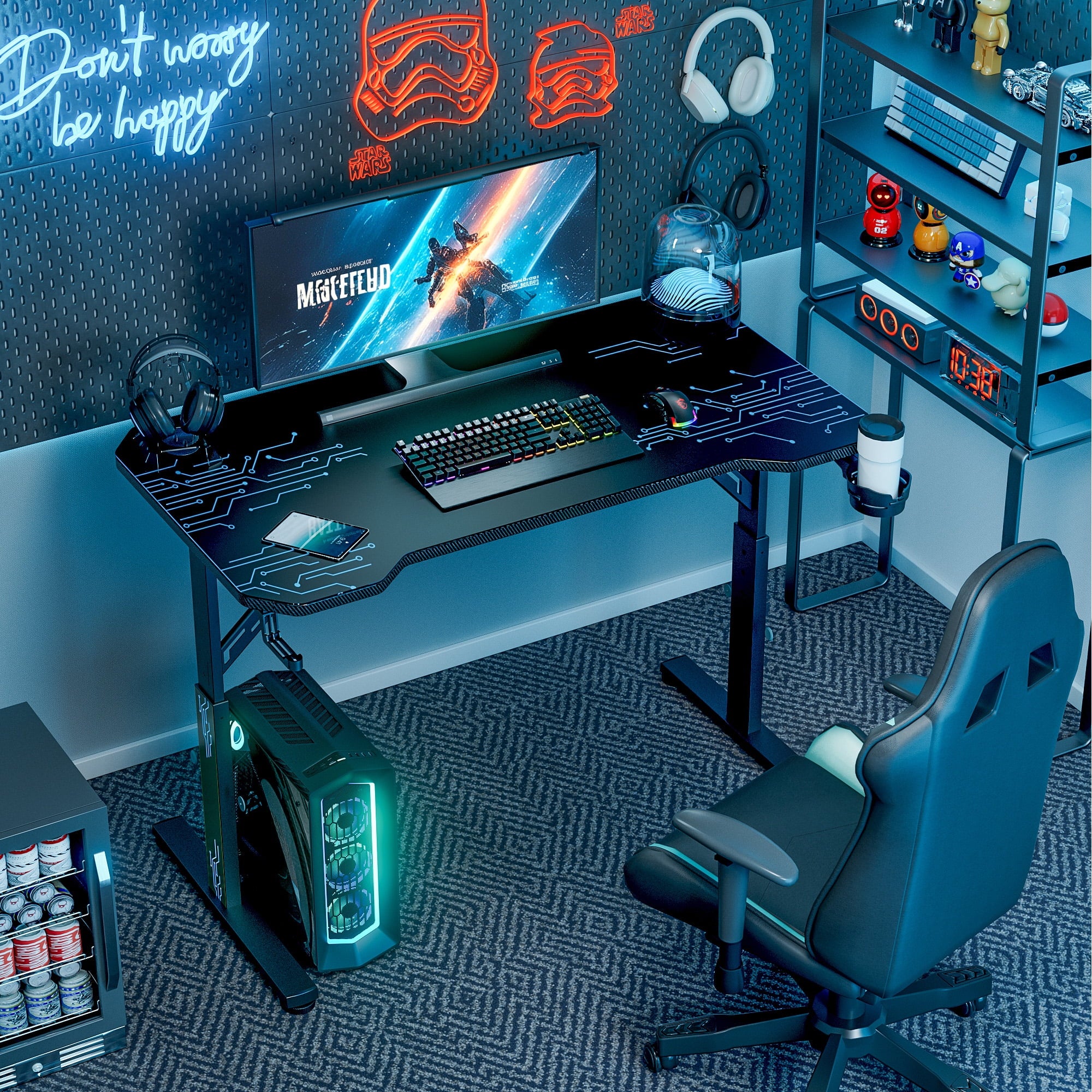 homall-gaming-desk-gamingtisch-47-zoll-h-henverstellbar-schwarz image 2