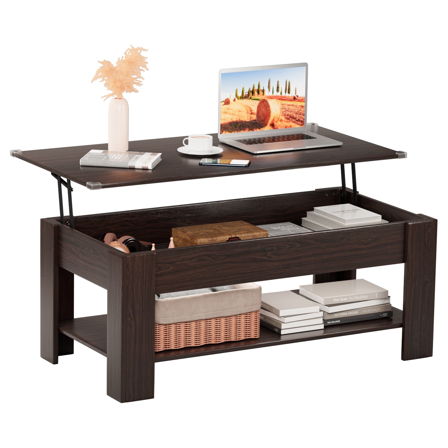 homall-couchtisch-lift-braun-holz-100cm-mit-stauraum image 1