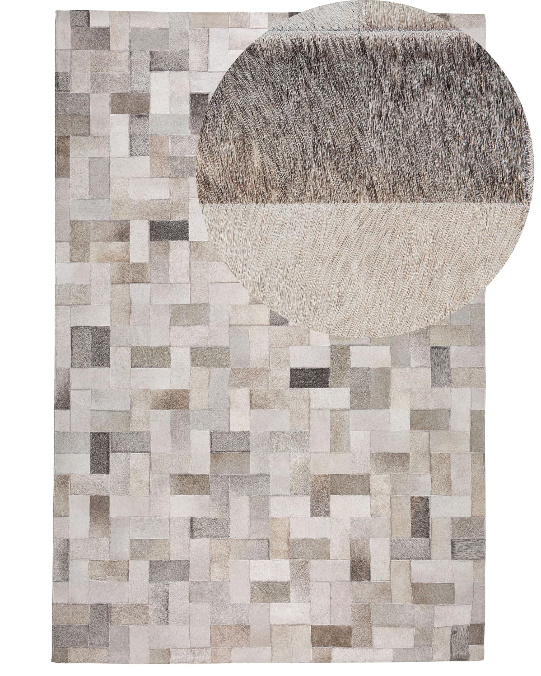 beliani-korfez-echtleder-teppich-140x200-cm-grau-beige image 1