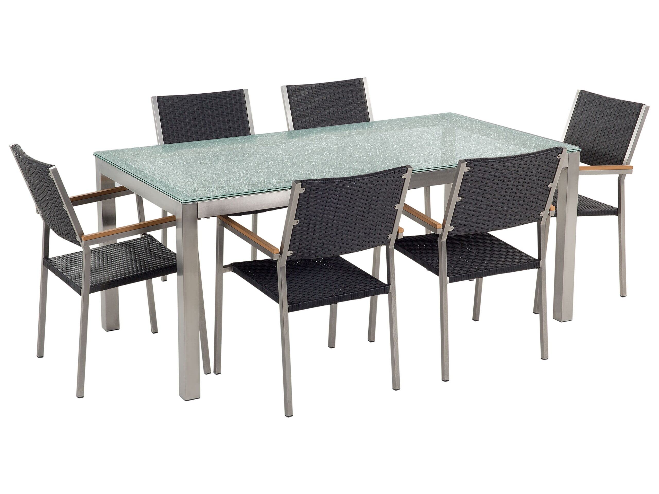 beliani-grosseto-gartenset-180cm-rattan-schwarz image 1