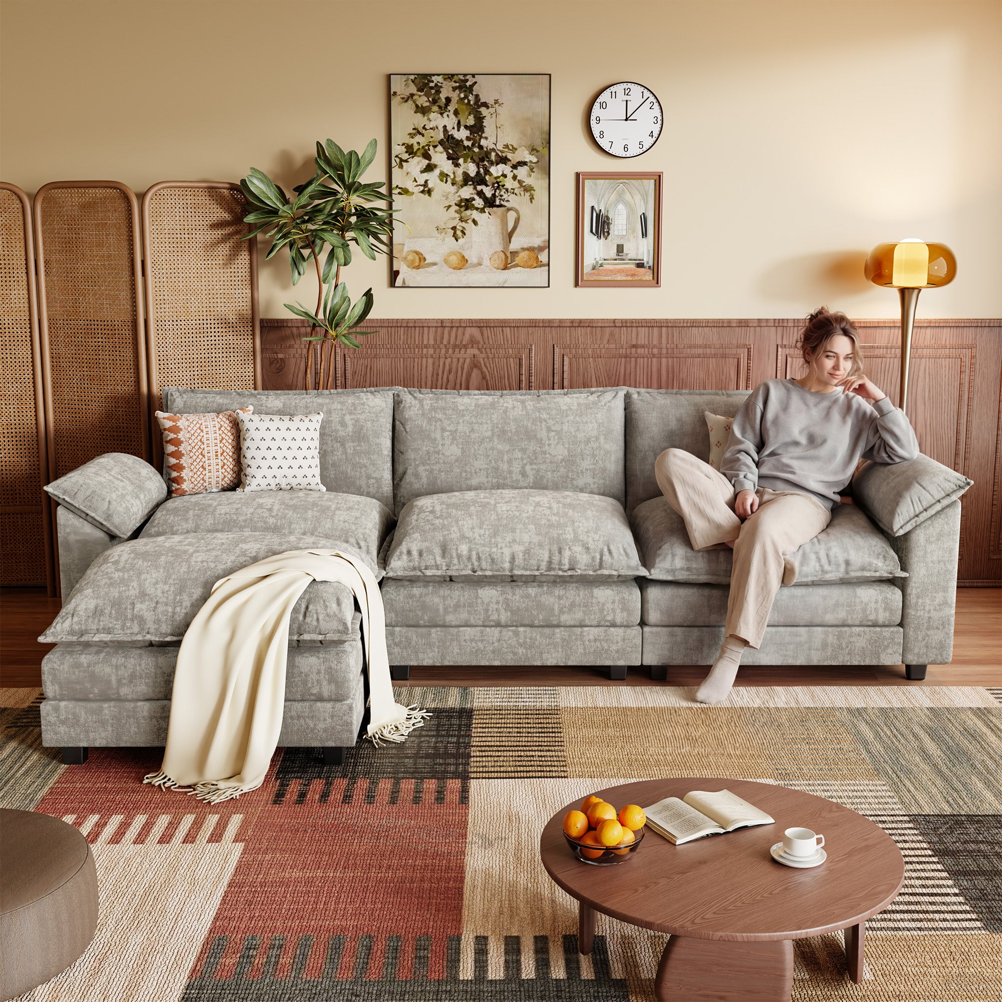 homall-sofa-ecksofa-grau-3-sitzer-modular-hocker image 8