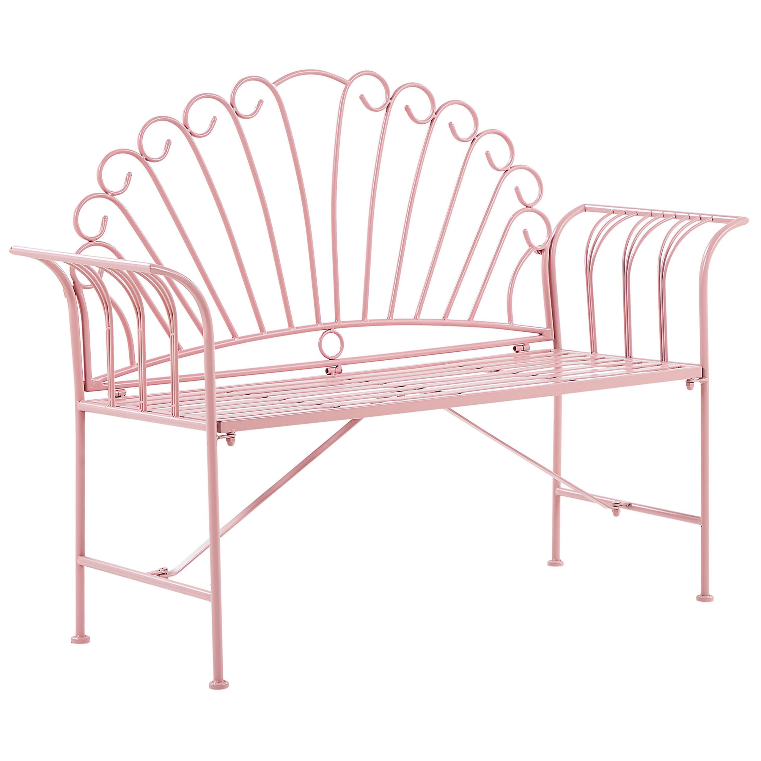 beliani-cavinia-bistro-set-rosa-metall-bank-mit-tisch-2-personen image 5