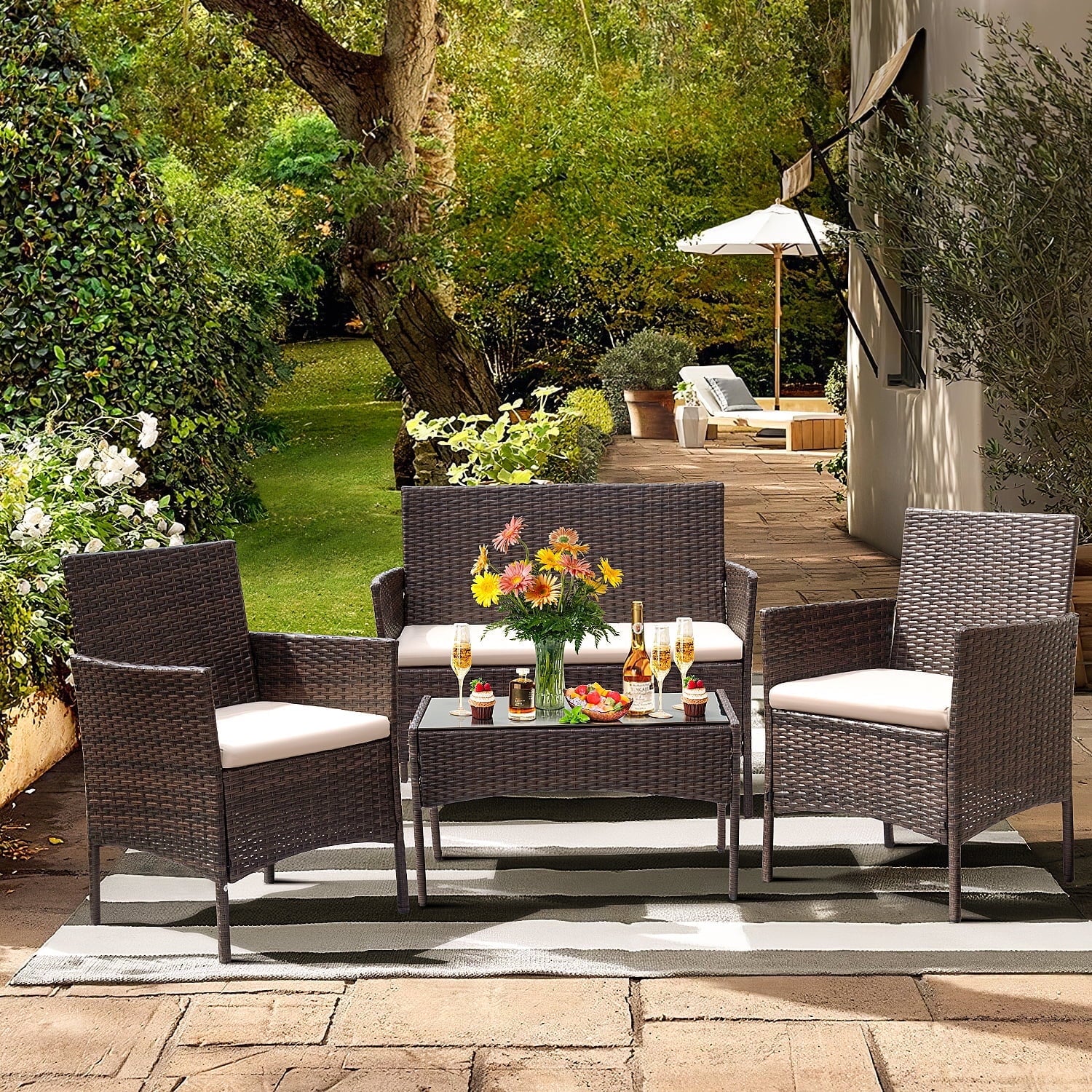 homall-patio-loungem-bel-rattan-set-braun-beige-4-tlg image 1
