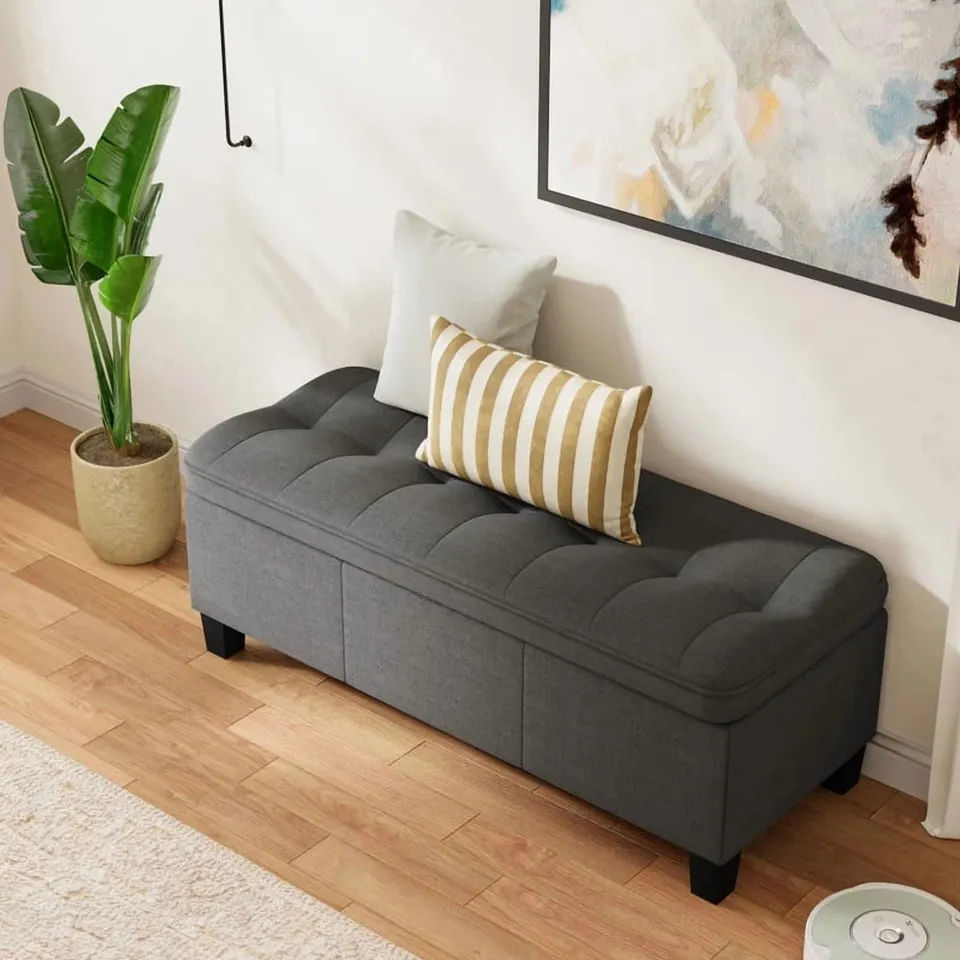 homall-sofa-sitzbank-dunkelgrau-leinen-mit-stauraum-120cm image 1