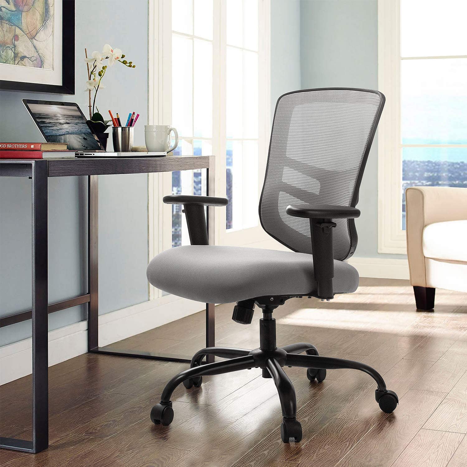 homall-office-mesh-chair-b-rostuhl-grau-netz image 2