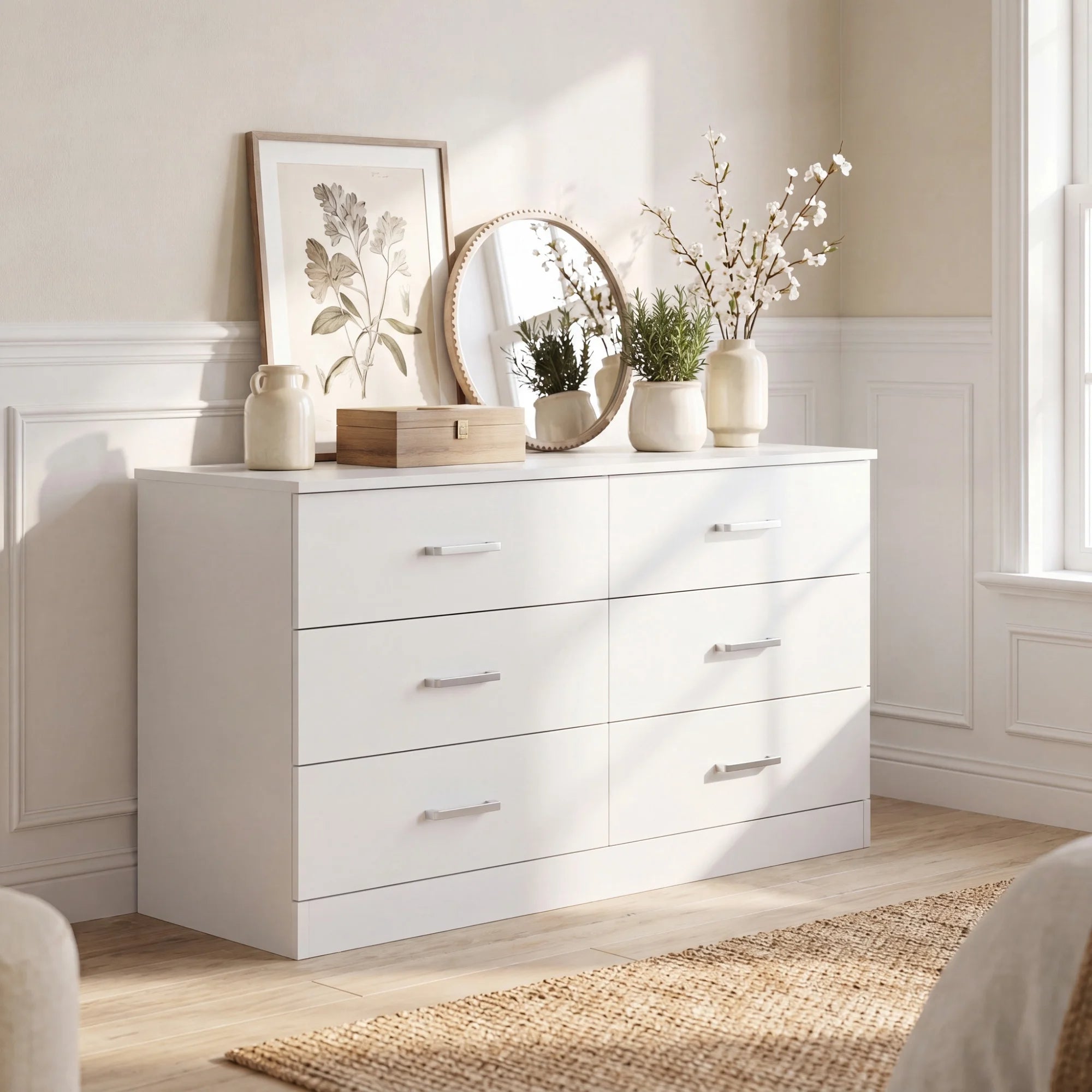 homall-bedroom-kommode-wei-6-schubladen-holz-griffe image 2