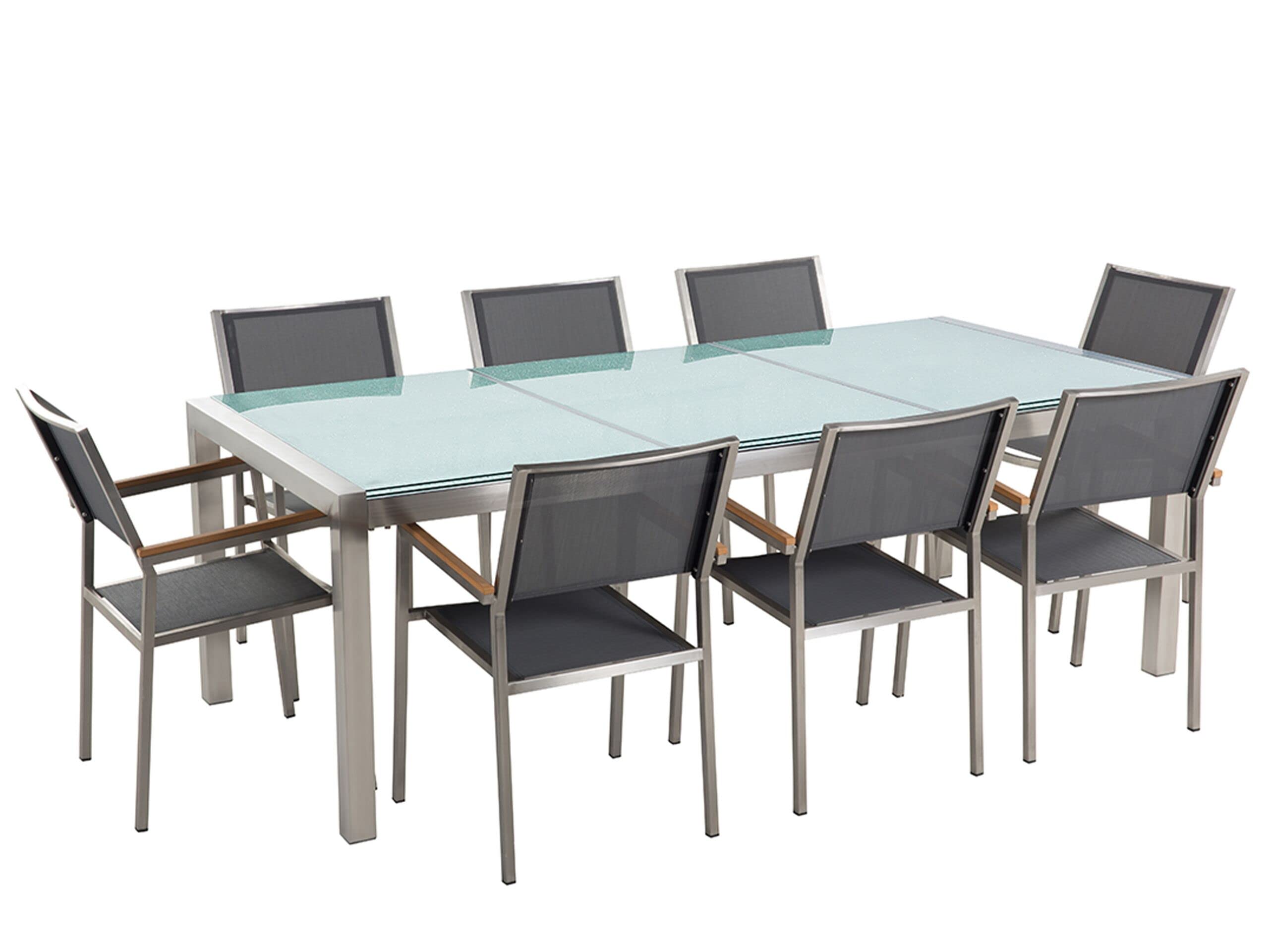 beliani-grosseto-gartenset-8-sitzer-grau-220-cm-glas image 1
