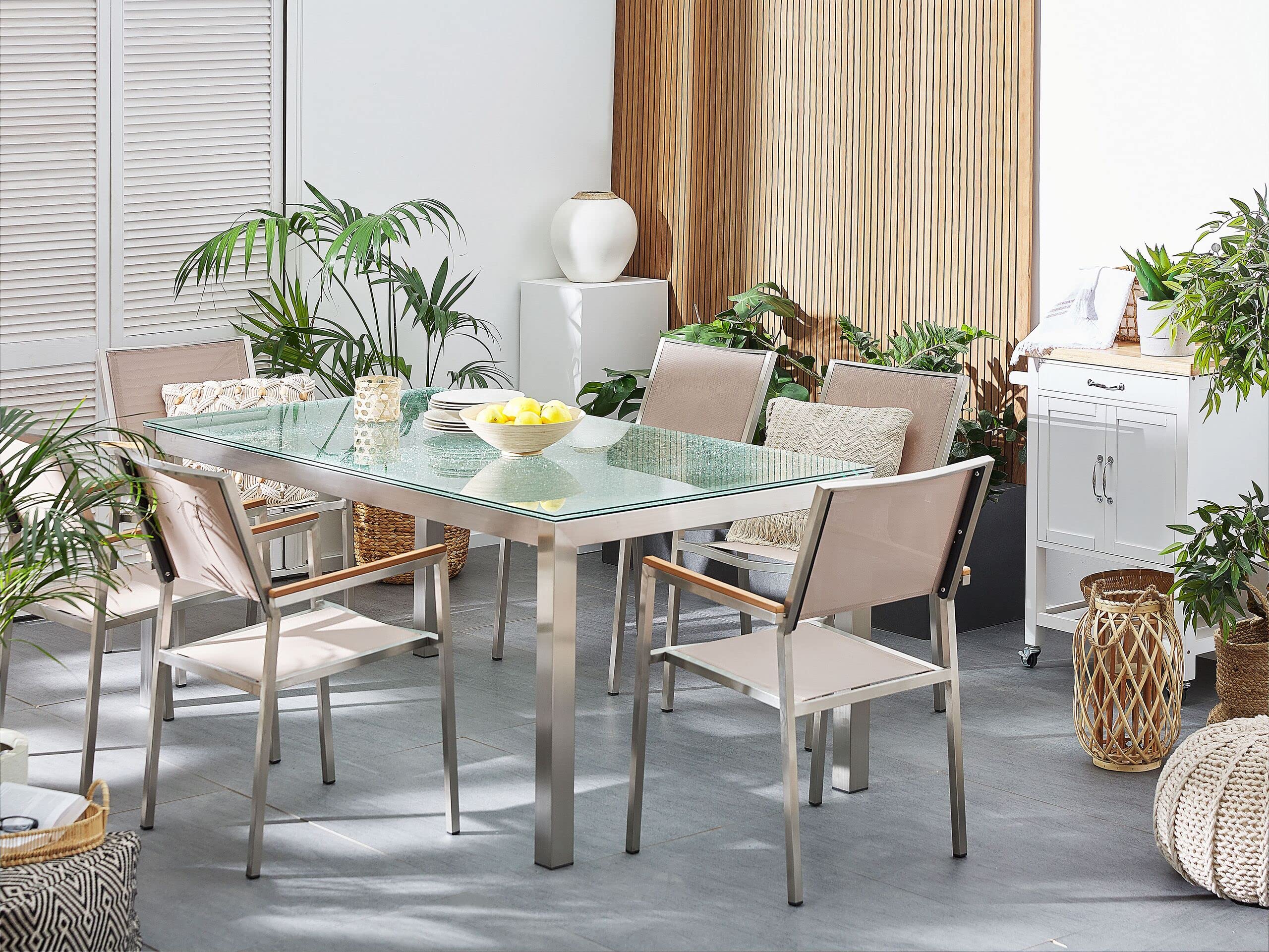beliani-grosseto-set-180-cm-glas-crushed-ice-mit-6-st-hlen-beige image 2