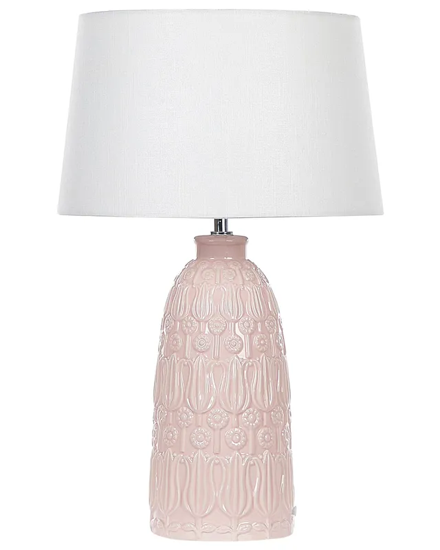 beliani-zarima-tischlampe-keramik-rosa-blumenmotiv-56-cm image 1