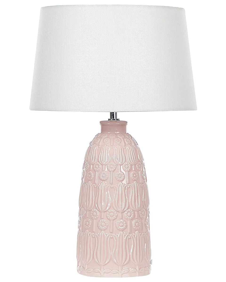 beliani-zarima-tischlampe-keramik-rosa-blumenmotiv-56-cm image 1