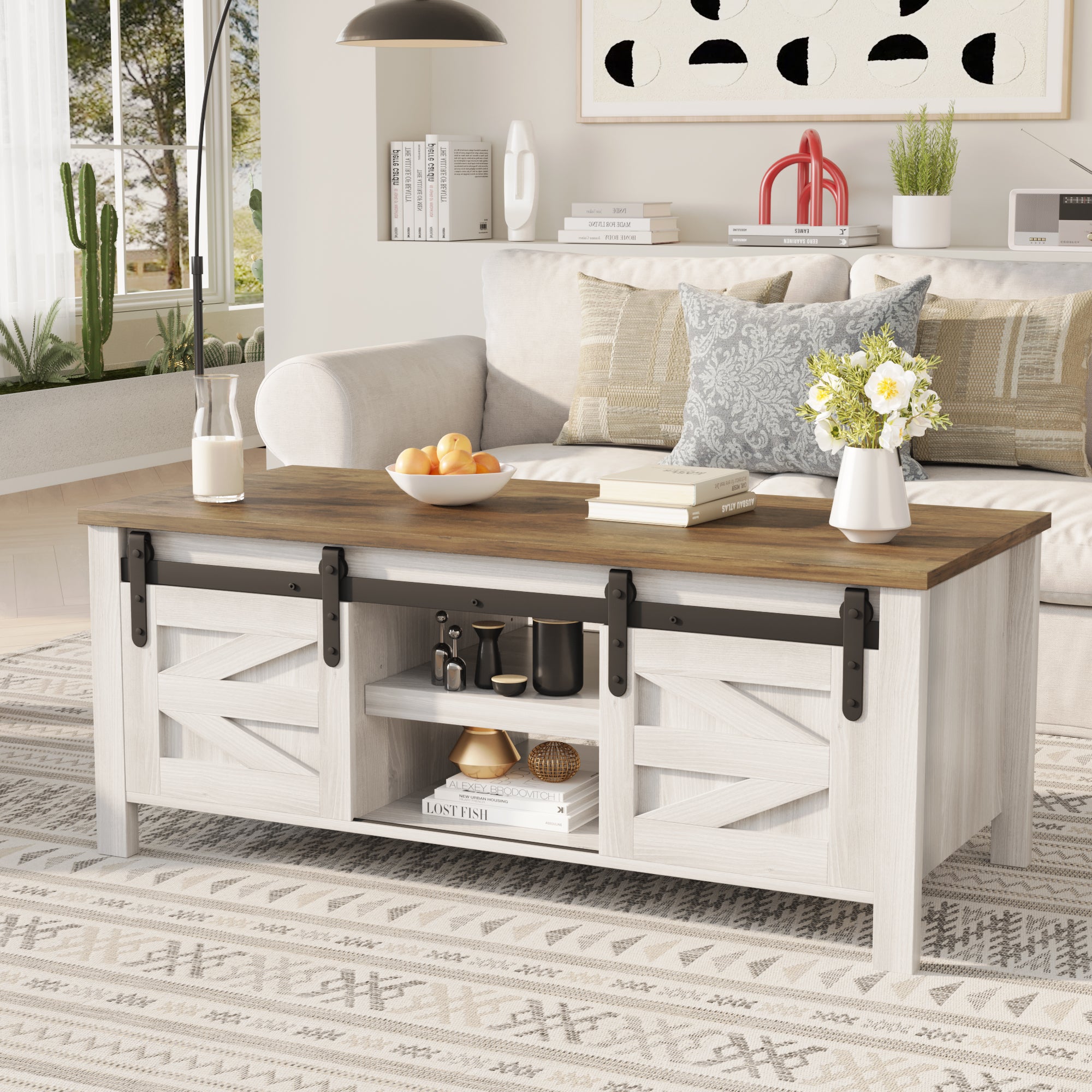 homall-coffee-table-couchtisch-grau-scheunentore-stauraum image 2