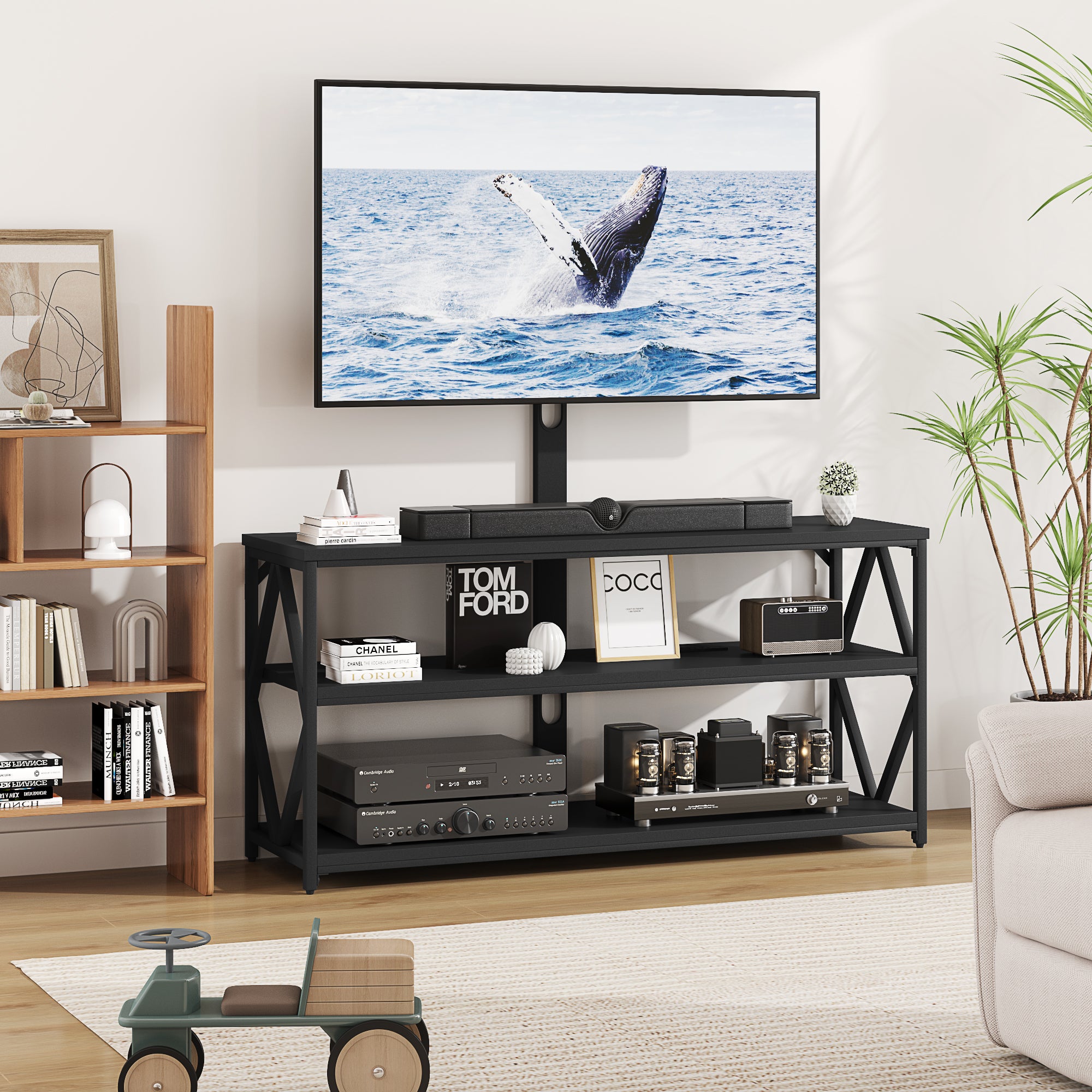 homall-tv-lowboard-32-65-zoll-fernsehtisch-schwarz-mit-steckdose image 2