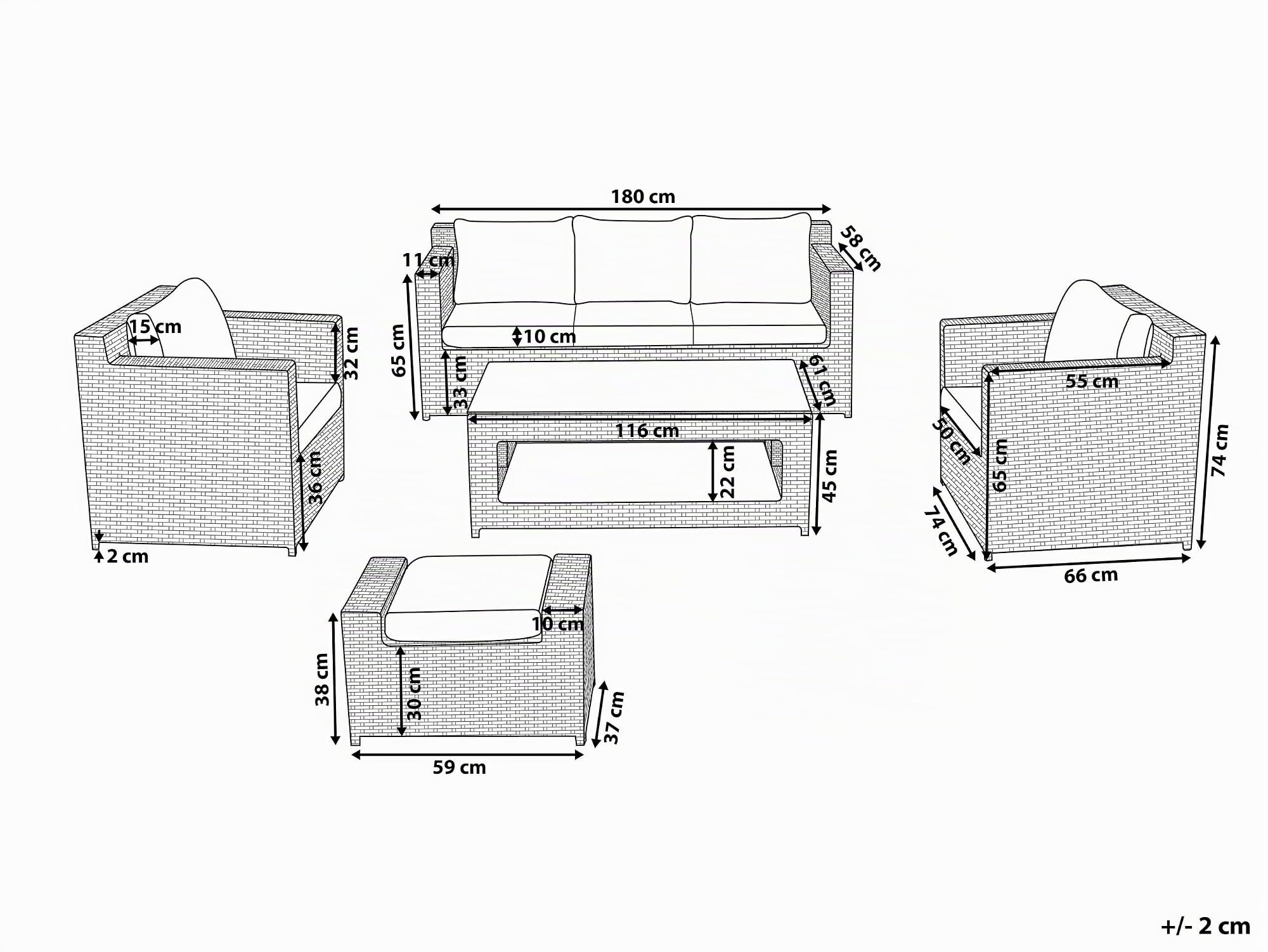 beliani-roma-gartenset-polyrattan-wei-grau-6-sitzer image 3