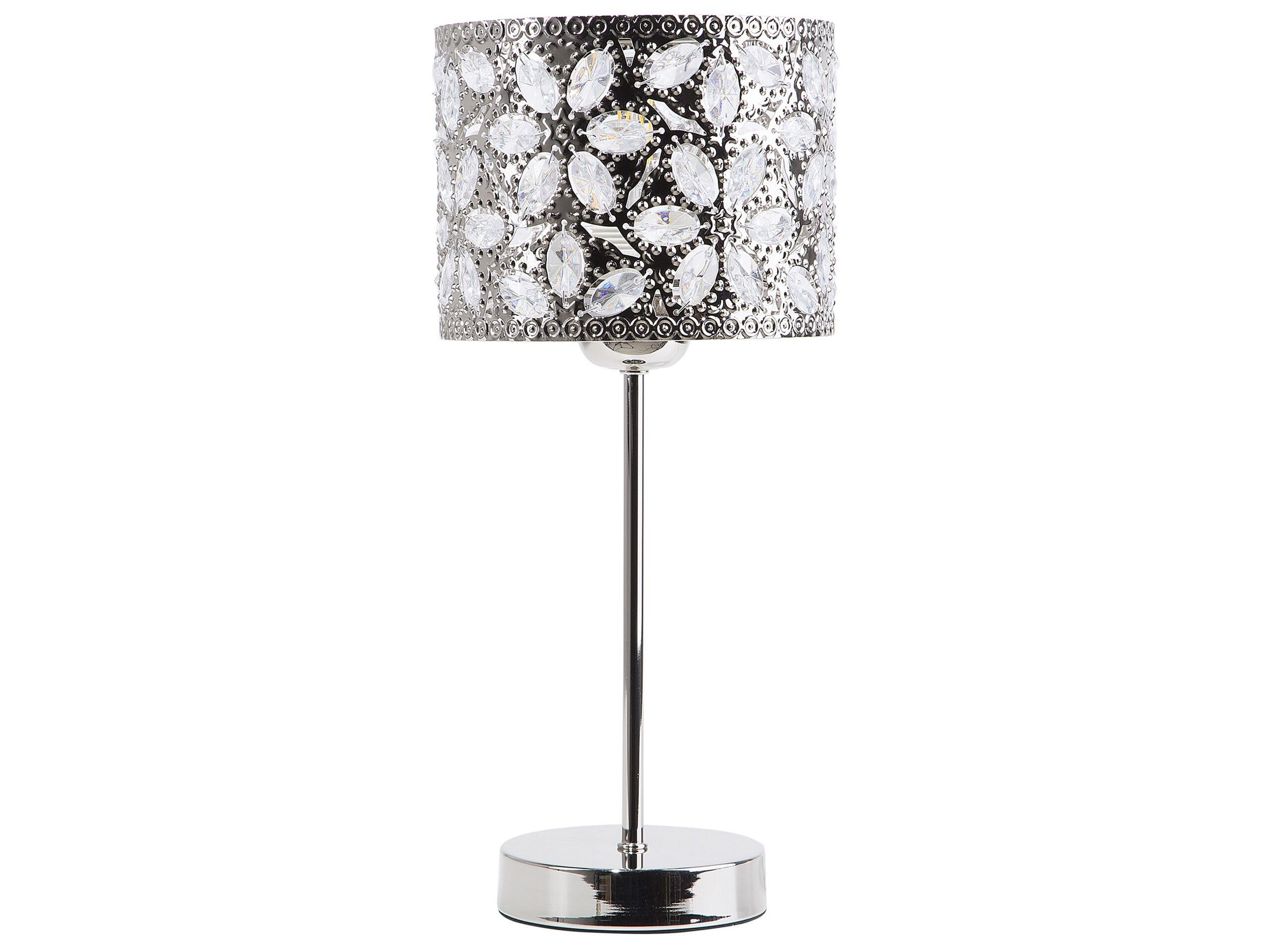 beliani-tischleuchte-metall-silber-kristall-blumen-e27-40-cm image 1