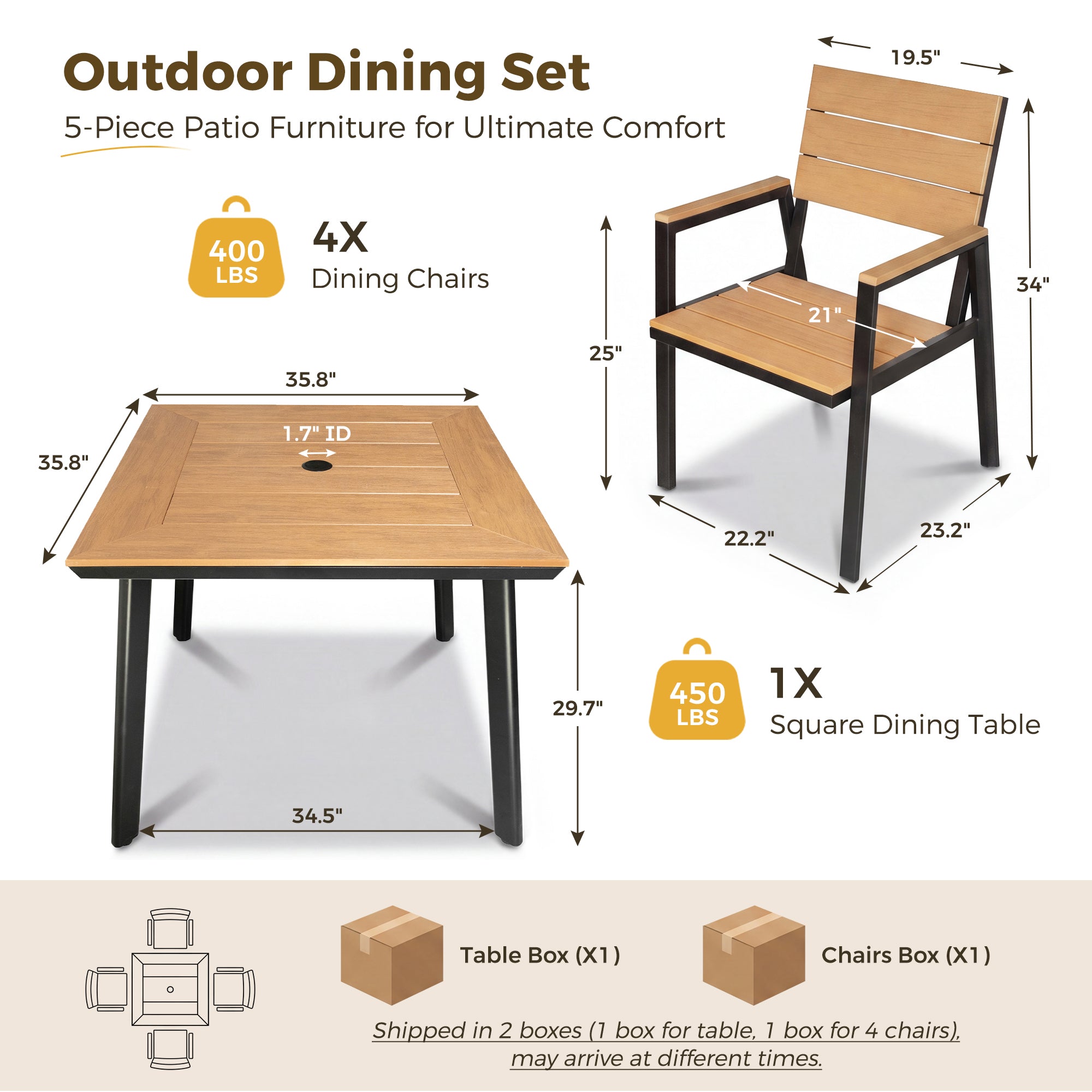 homall-patio-furniture-essgruppe-5-teilig-braun-teak-alu-schirmloch image 3