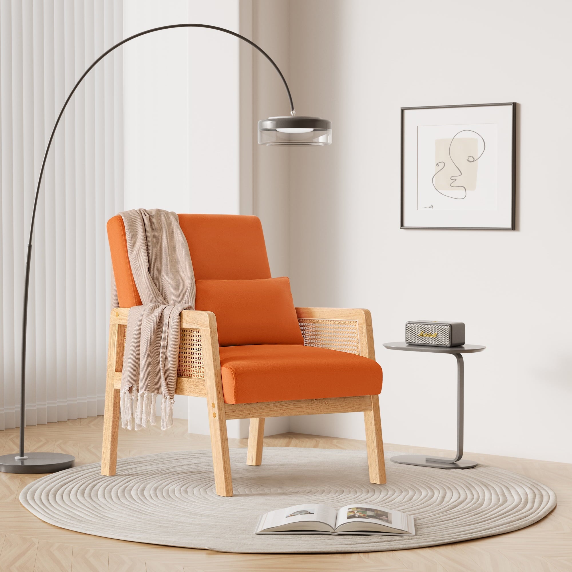 homall-accent-chair-polstersessel-orange-holz-flanell-kissen image 3