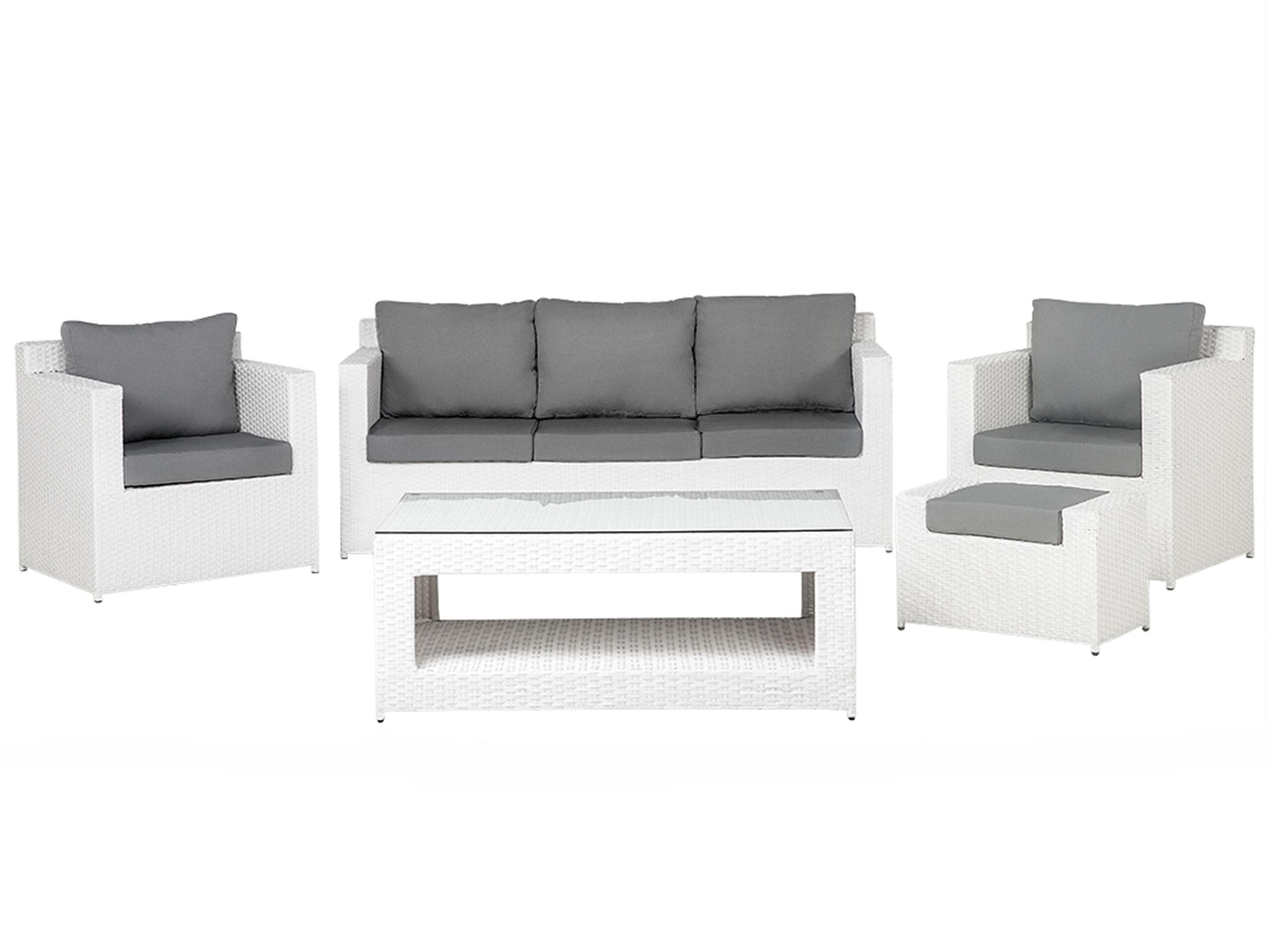 beliani-roma-gartenset-polyrattan-wei-grau-6-sitzer image 1